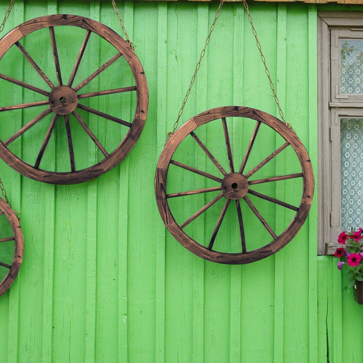 Set of 2 30 Inch Rustic Decorative Wooden Wagon Wheels