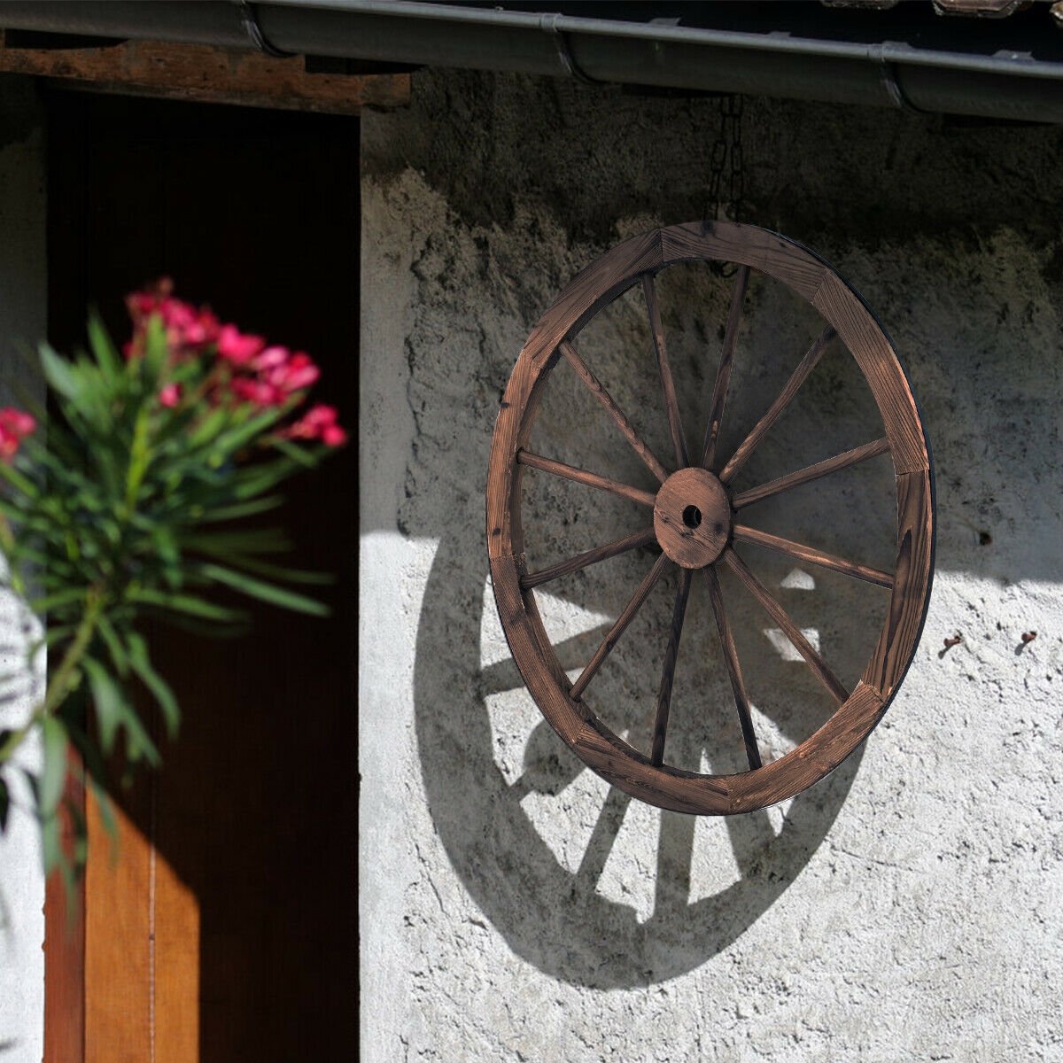 Set of 2 30 Inch Rustic Decorative Wooden Wagon Wheels
