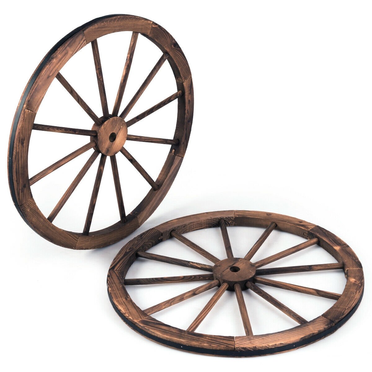 Set of 2 30 Inch Rustic Decorative Wooden Wagon Wheels
