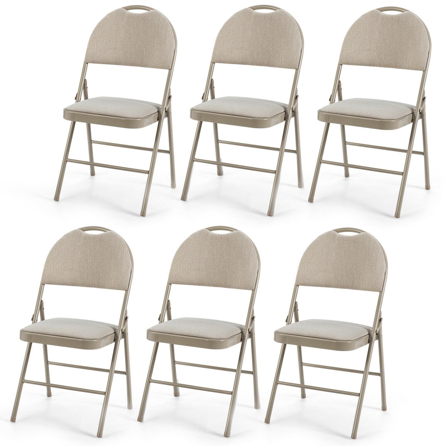 Set of 6 Portable Folding Chairs with Padded Seats for Office Kitchen Dining - Beige