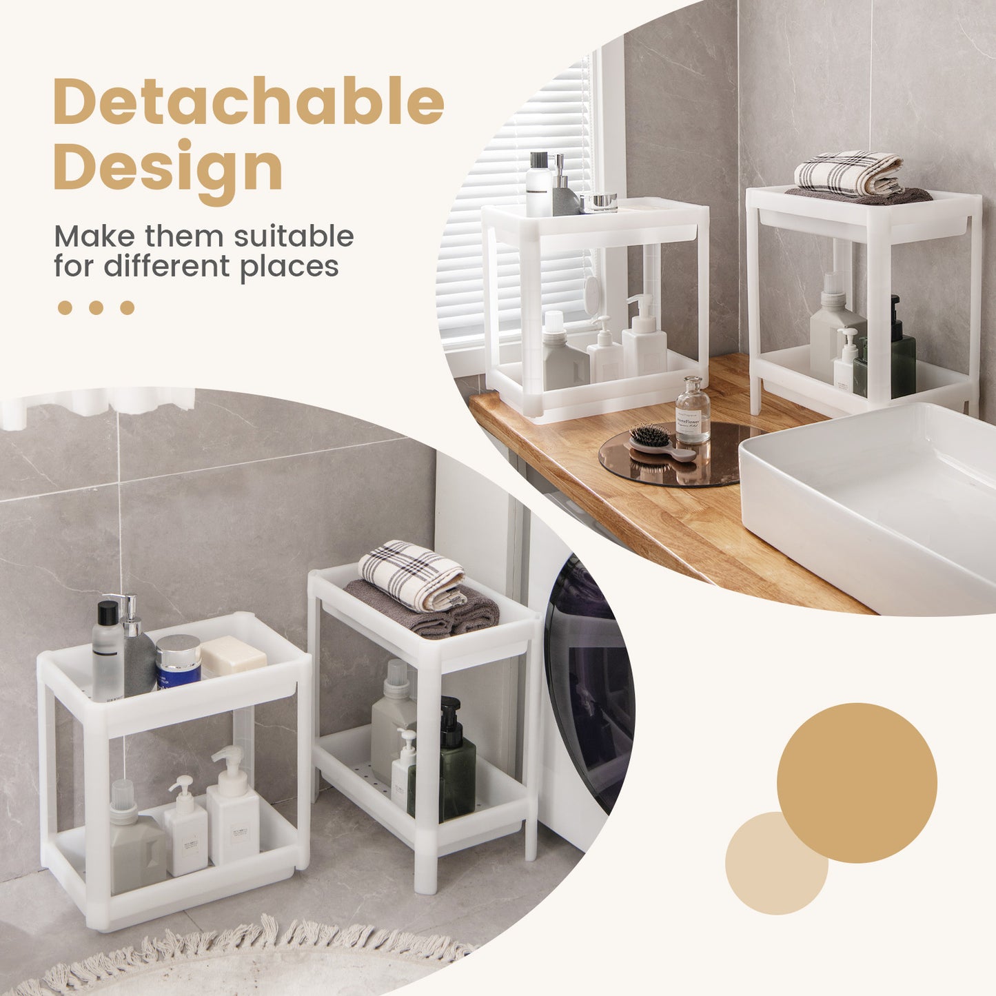 Set of 2 Slim Rolling Storage Carts with 4 Tier Adjustable Shelves and Drainage