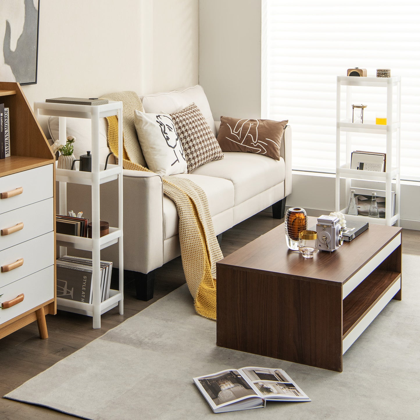 Set of 2 Slim Rolling Storage Carts with 4 Tier Adjustable Shelves and Drainage