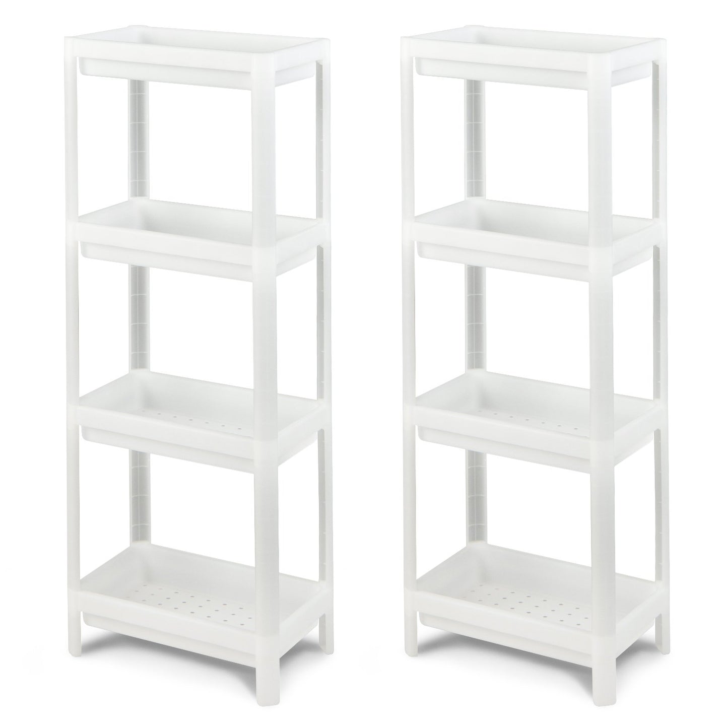 Set of 2 Slim Rolling Storage Carts with 4 Tier Adjustable Shelves and Drainage