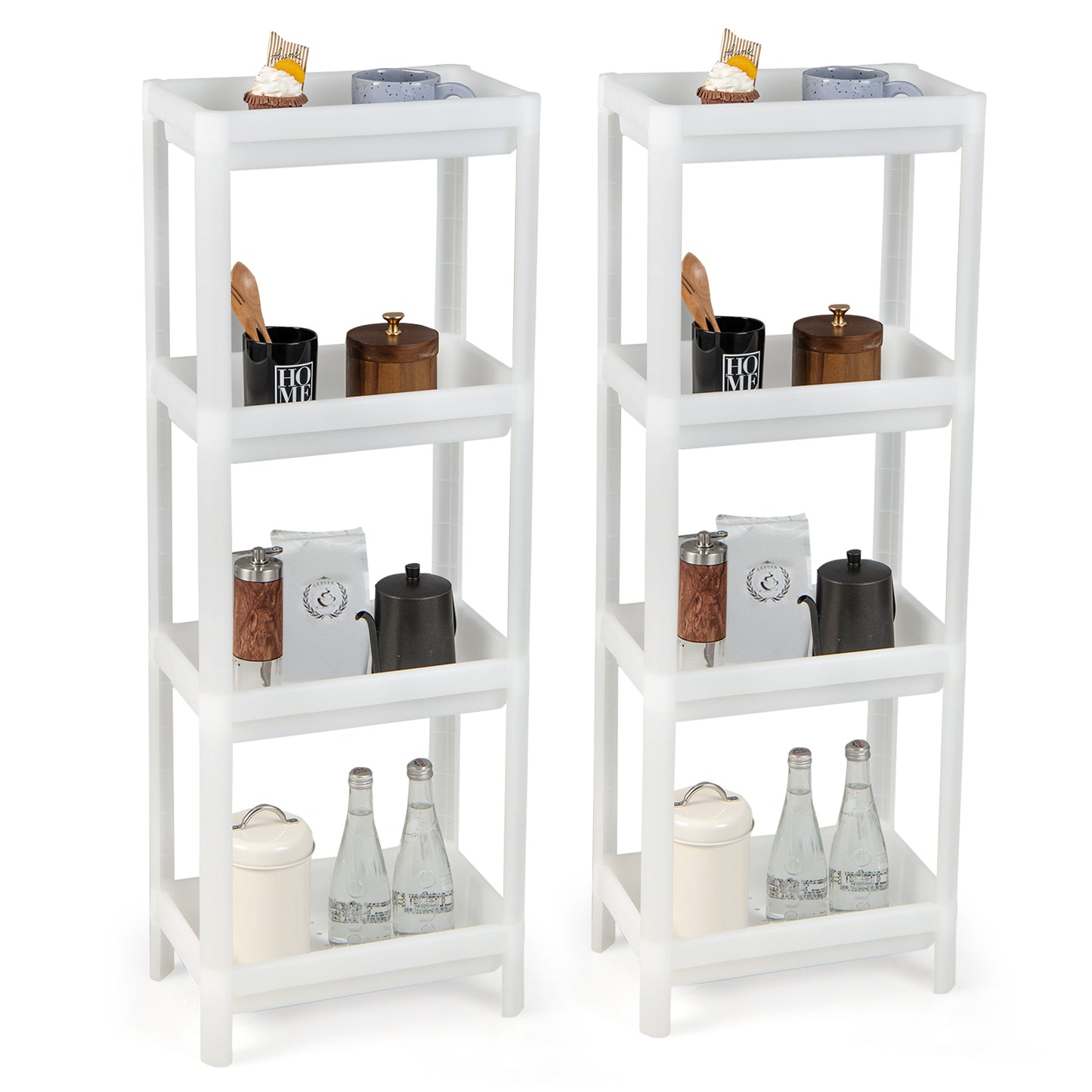 Set of 2 Slim Rolling Storage Carts with 4 Tier Adjustable Shelves and Drainage