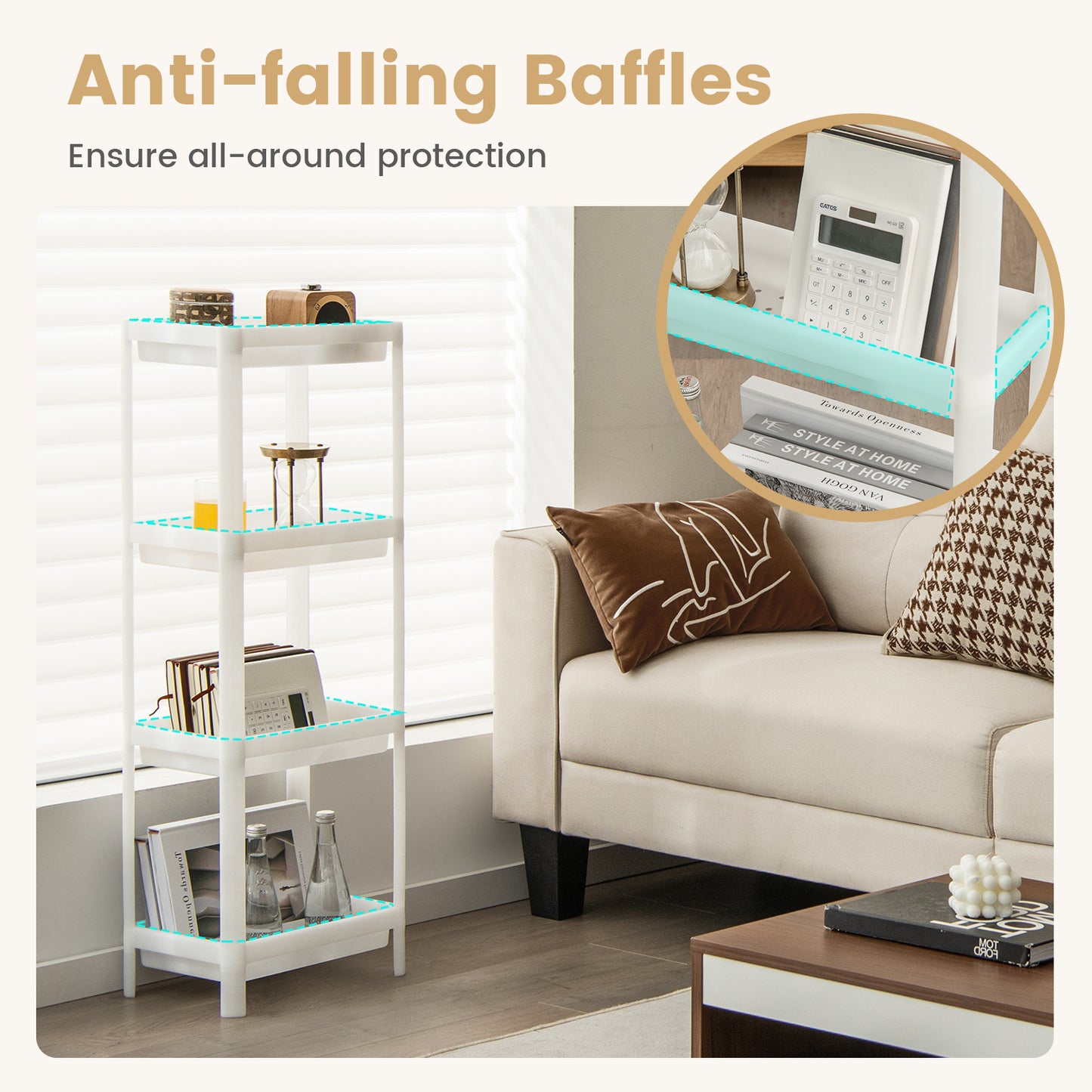 Set of 2 Slim Rolling Storage Carts with 4 Tier Adjustable Shelves and Drainage