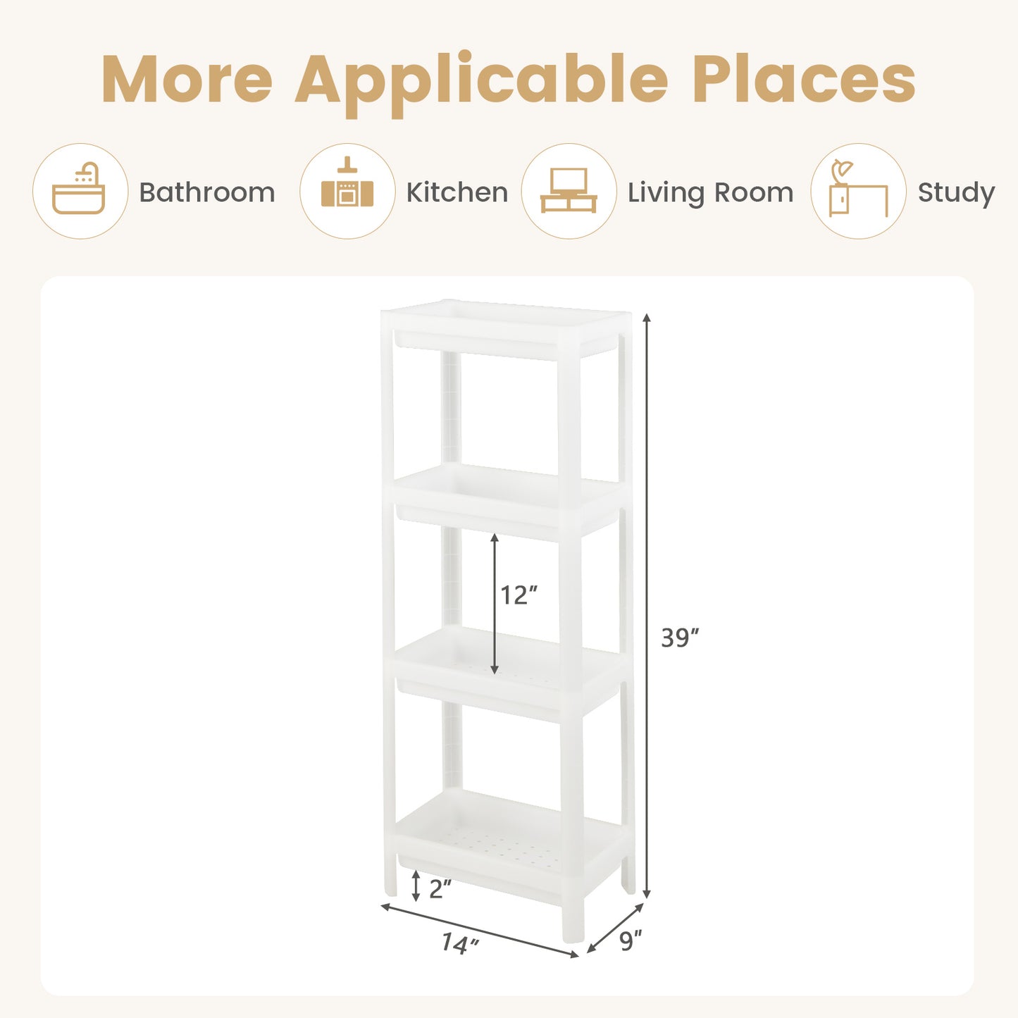 Set of 2 Slim Rolling Storage Carts with 4 Tier Adjustable Shelves and Drainage