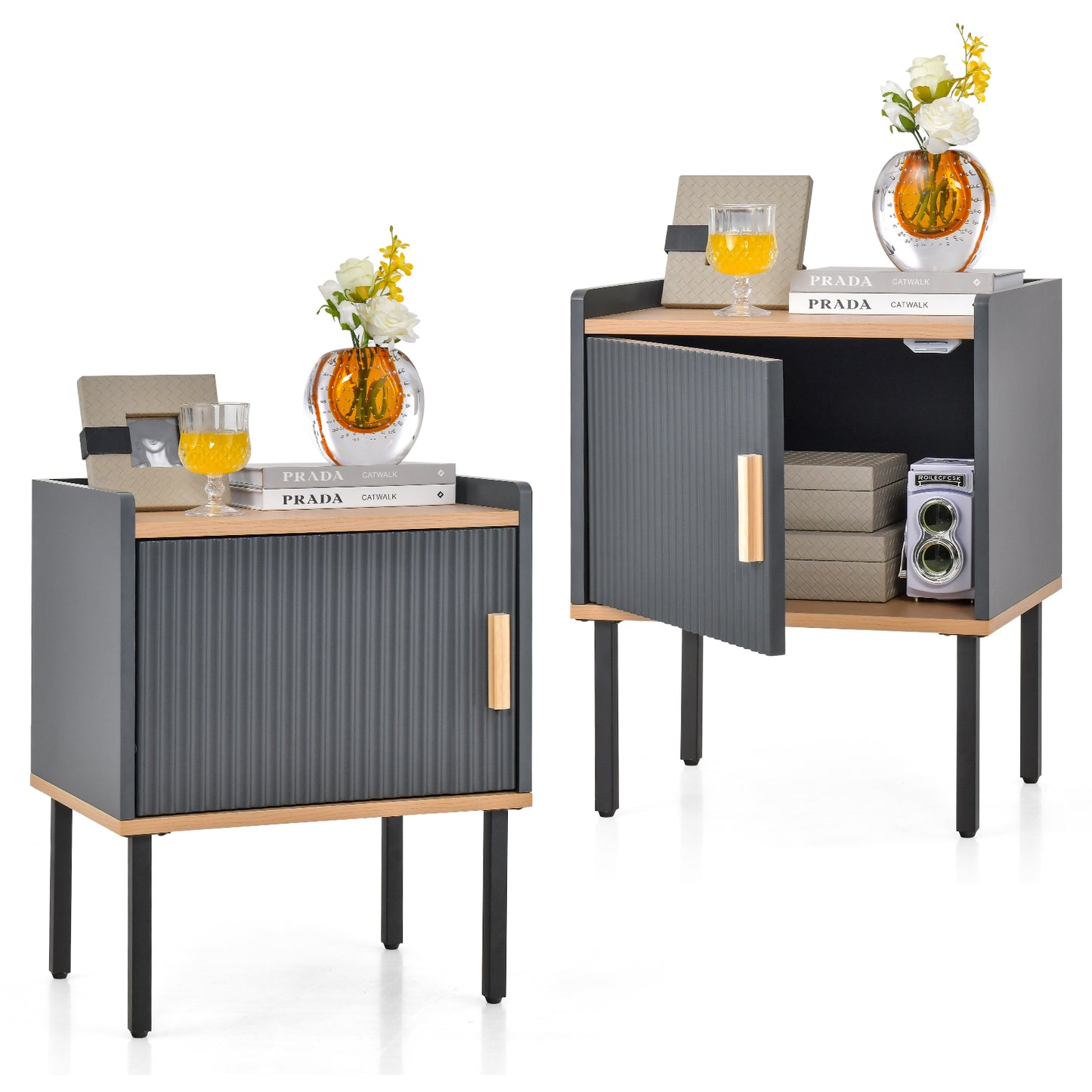 Wooden Nightstand with Enclosed Storage and Tabletop for Modern Interiors