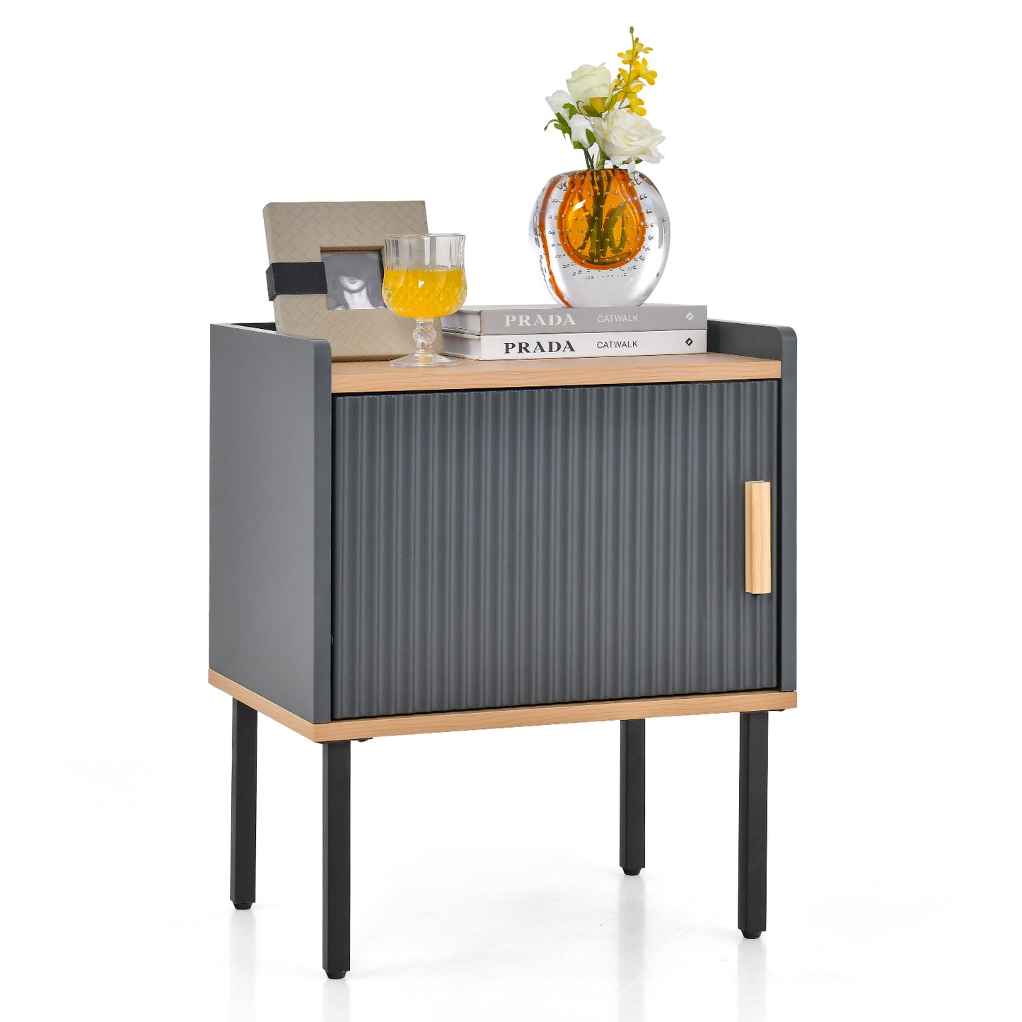 Wooden Nightstand with Enclosed Storage and Tabletop for Modern Interiors