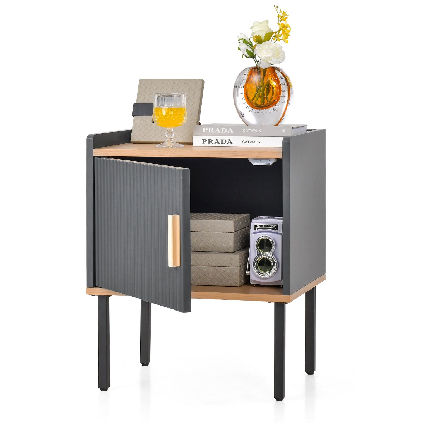 Wooden Nightstand with Enclosed Storage and Tabletop for Modern Interiors