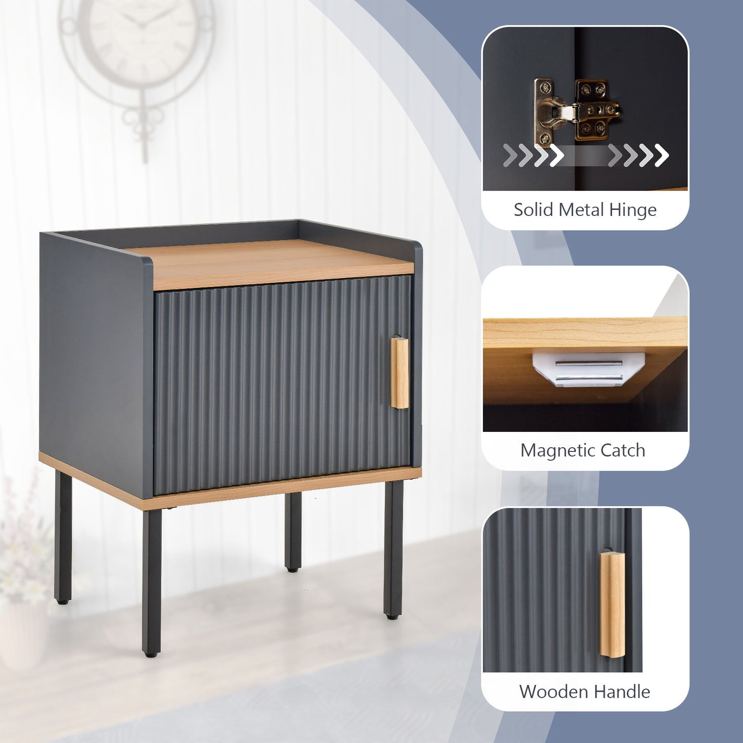 Wooden Nightstand with Enclosed Storage and Tabletop for Modern Interiors