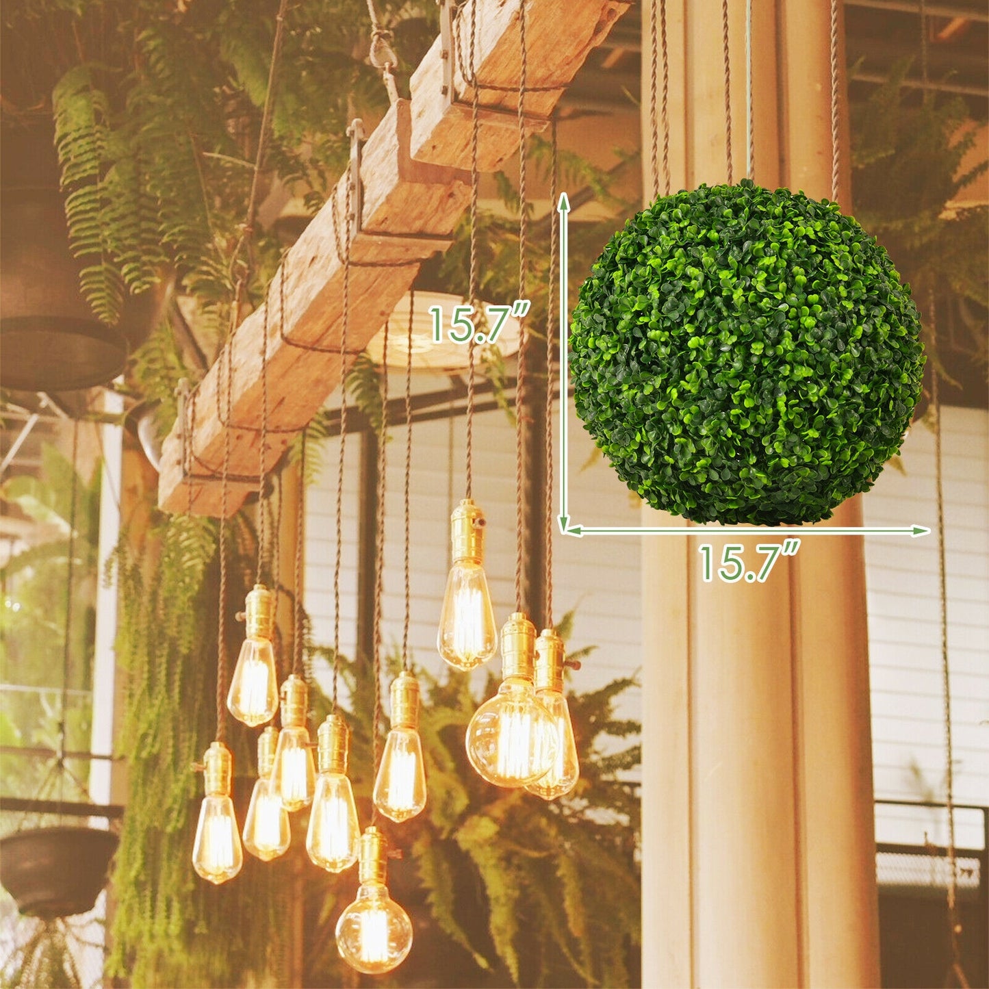 Set of 2 Realistic Artificial Boxwood Topiary Balls for Indoor & Outdoor Decoration