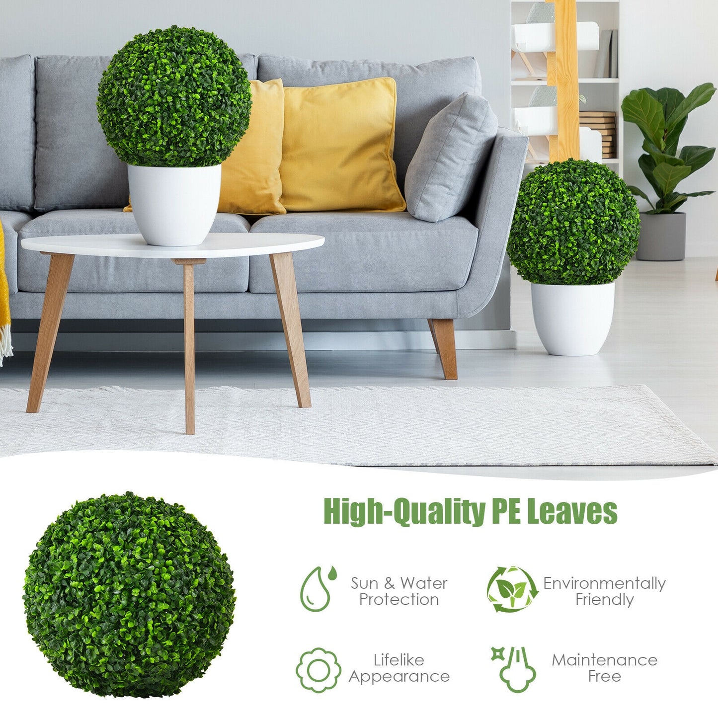 Set of 2 Realistic Artificial Boxwood Topiary Balls for Indoor & Outdoor Decoration