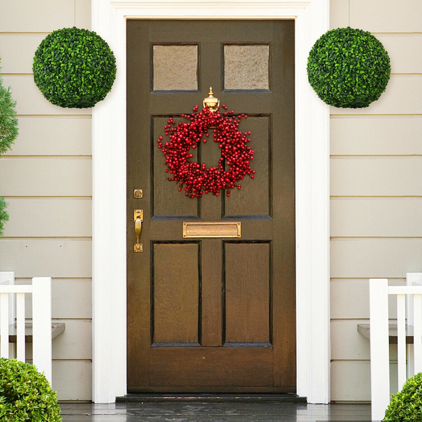 Set of 2 Realistic Artificial Boxwood Topiary Balls for Indoor & Outdoor Decoration