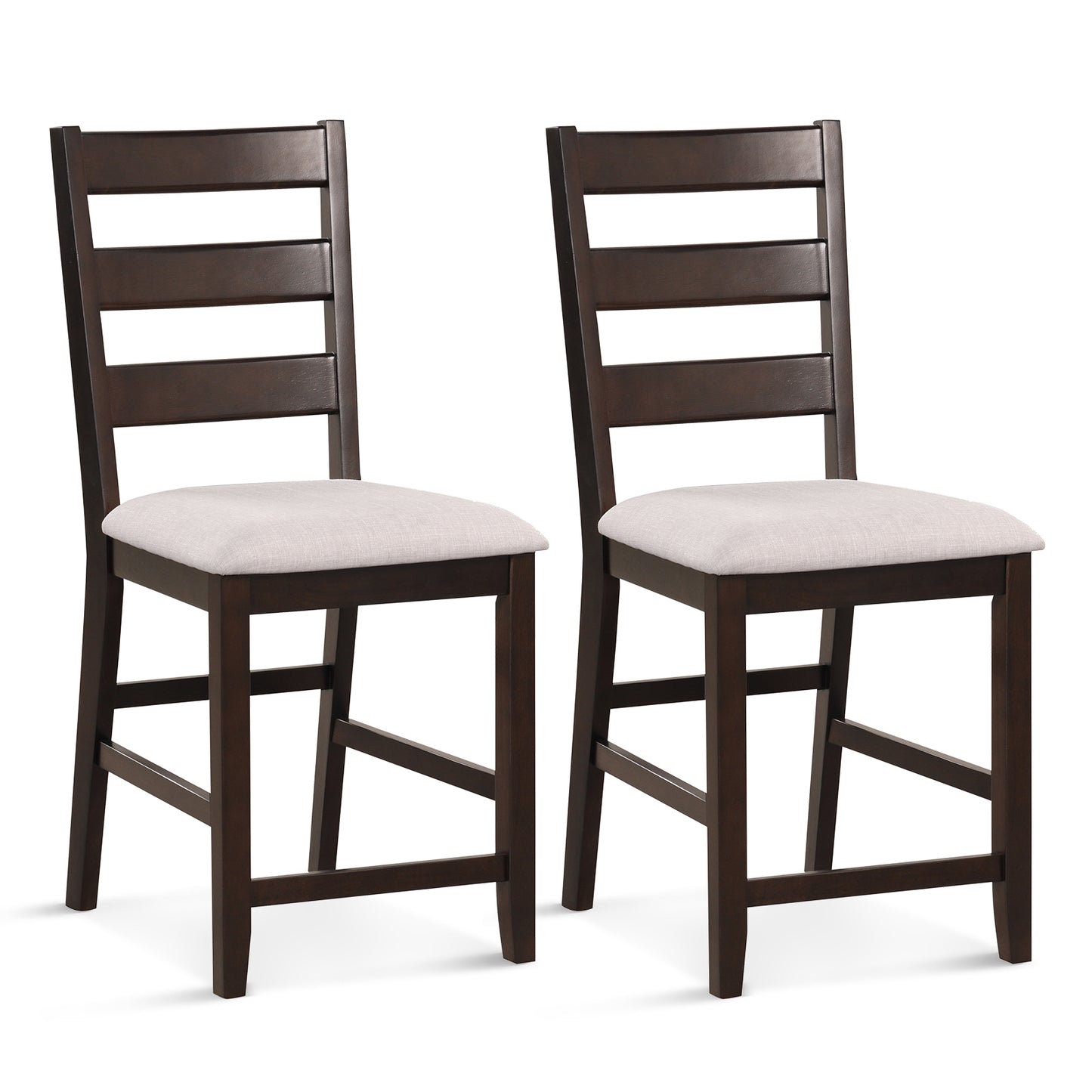 Counter Height Bar Stools with Padded Seat and Wooden Frame, Set of 2