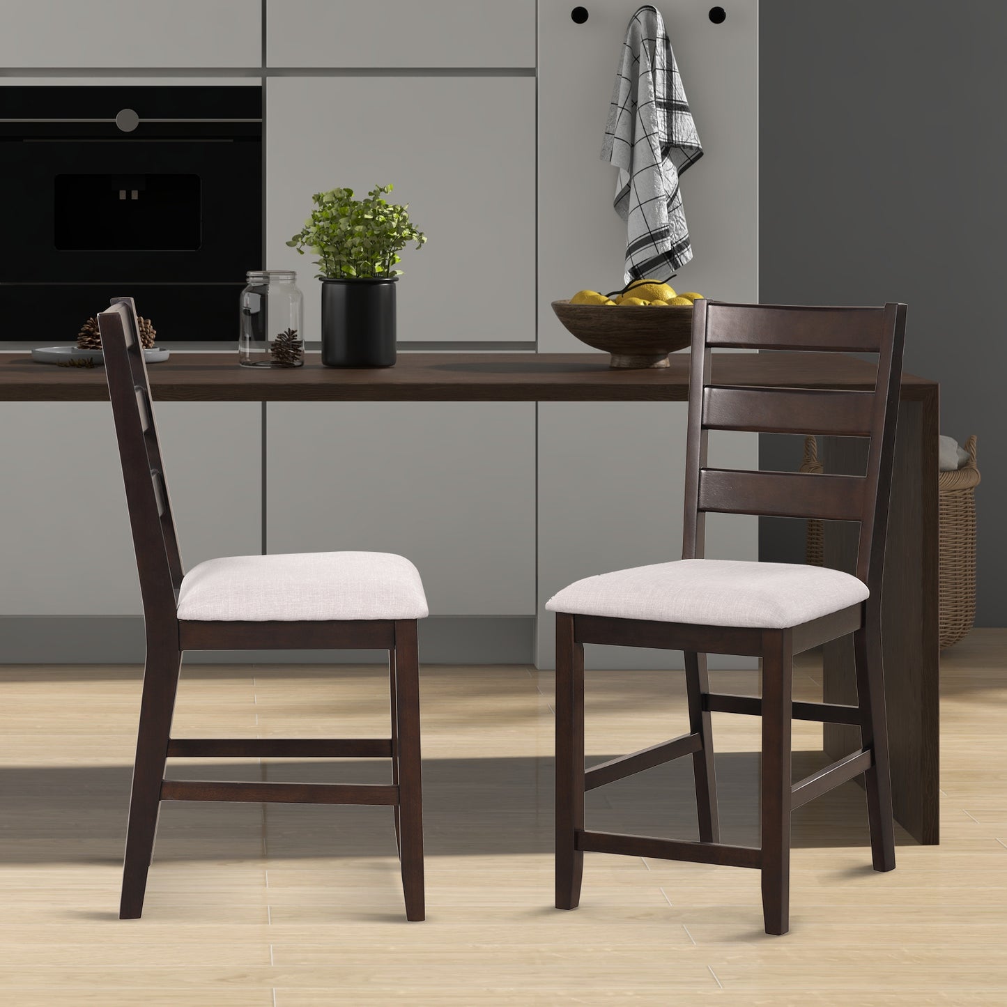 Counter Height Bar Stools with Padded Seat and Wooden Frame, Set of 2