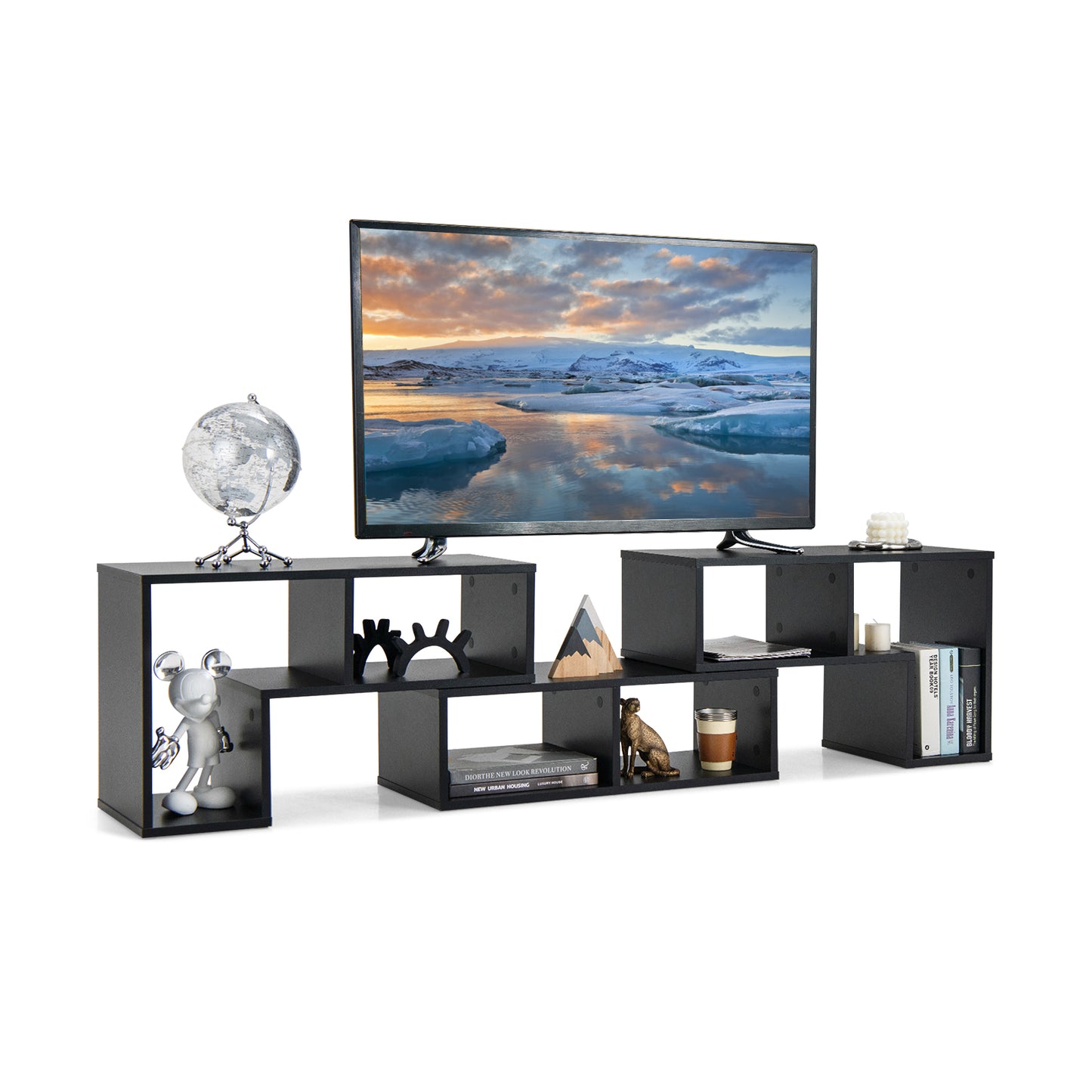 Adjustable 3-Piece TV Console with Shelves for TVs up to 65 Inch in Black Finish