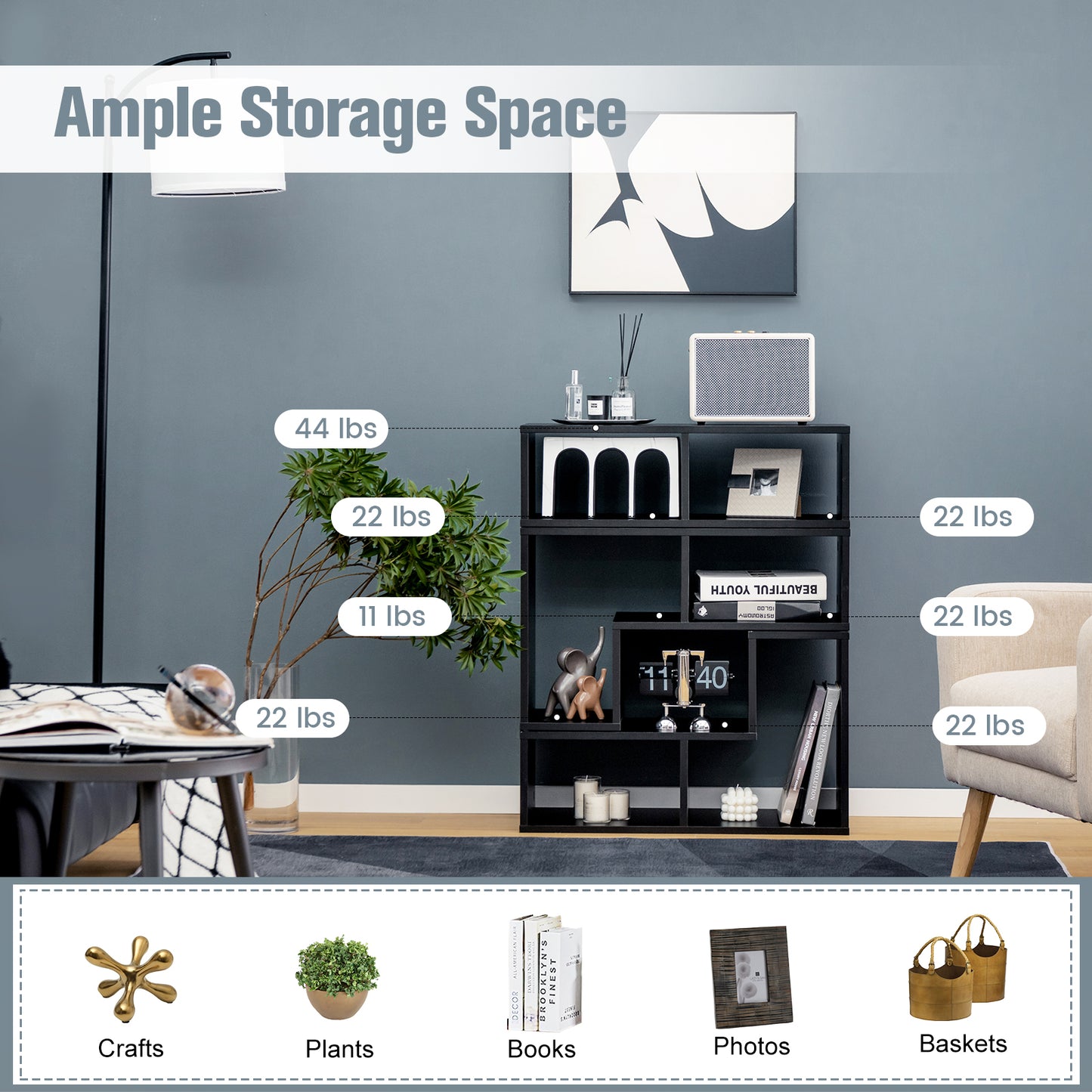 Adjustable 3-Piece TV Console with Shelves for TVs up to 65 Inch in Black Finish
