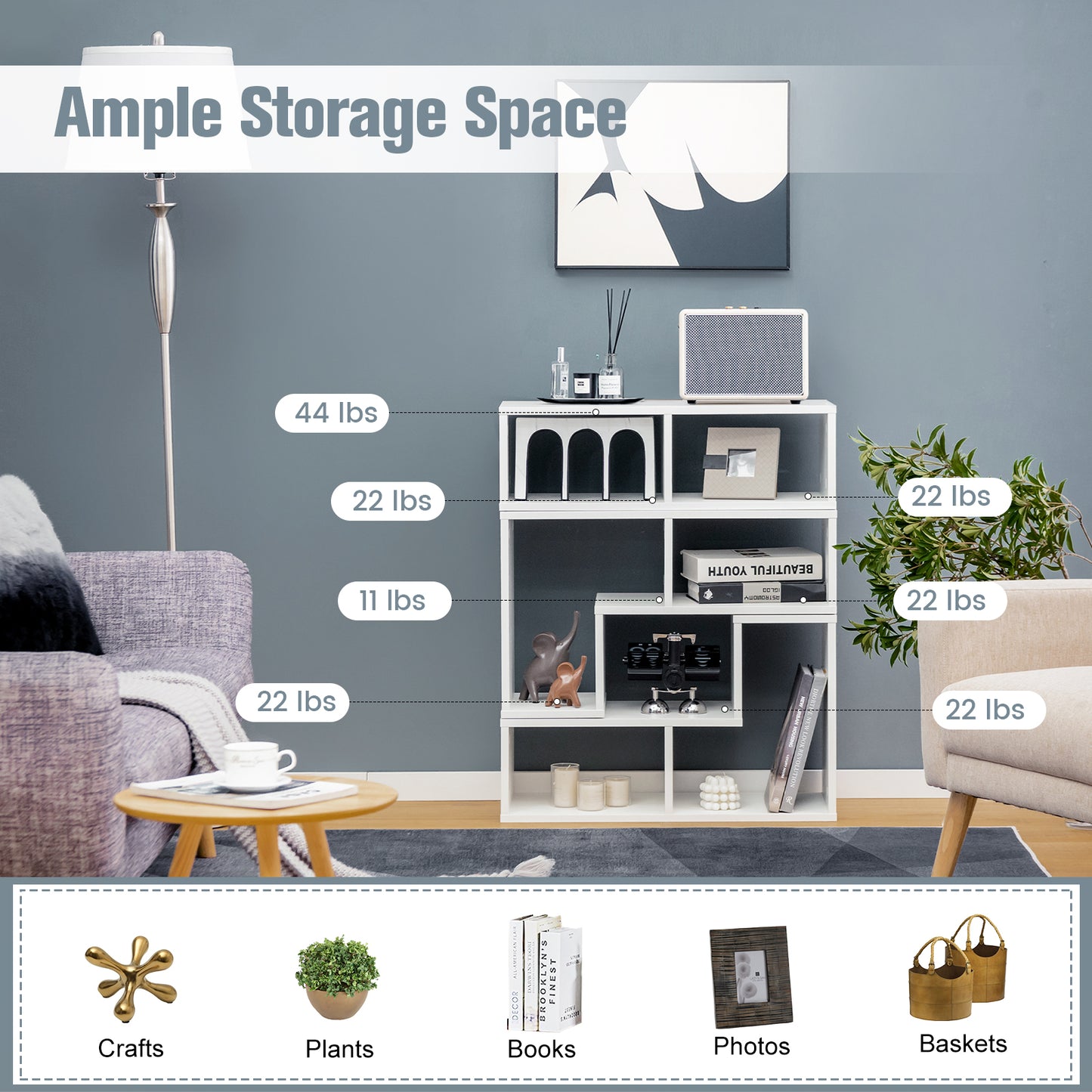 Adjustable 3-Piece TV Console with Shelves for TVs up to 65 Inch in White Finish