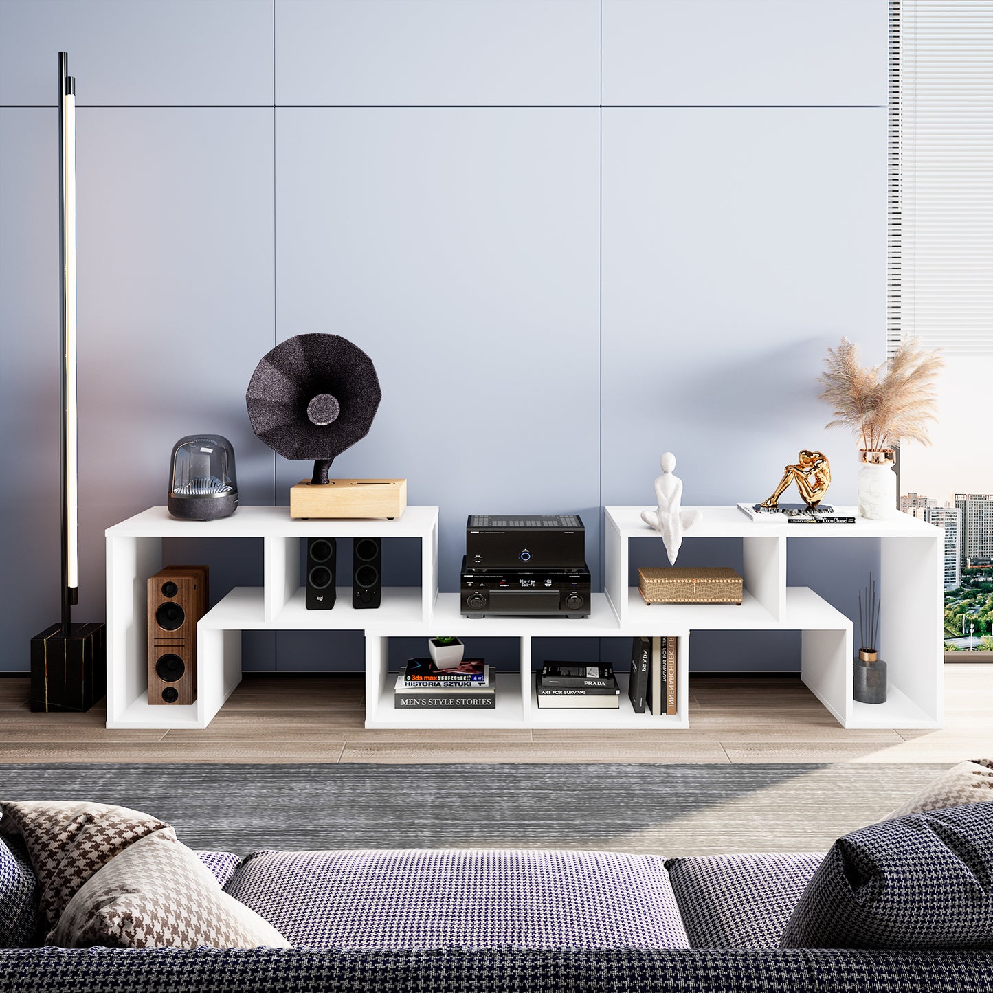 Adjustable 3-Piece TV Console with Shelves for TVs up to 65 Inch in White Finish