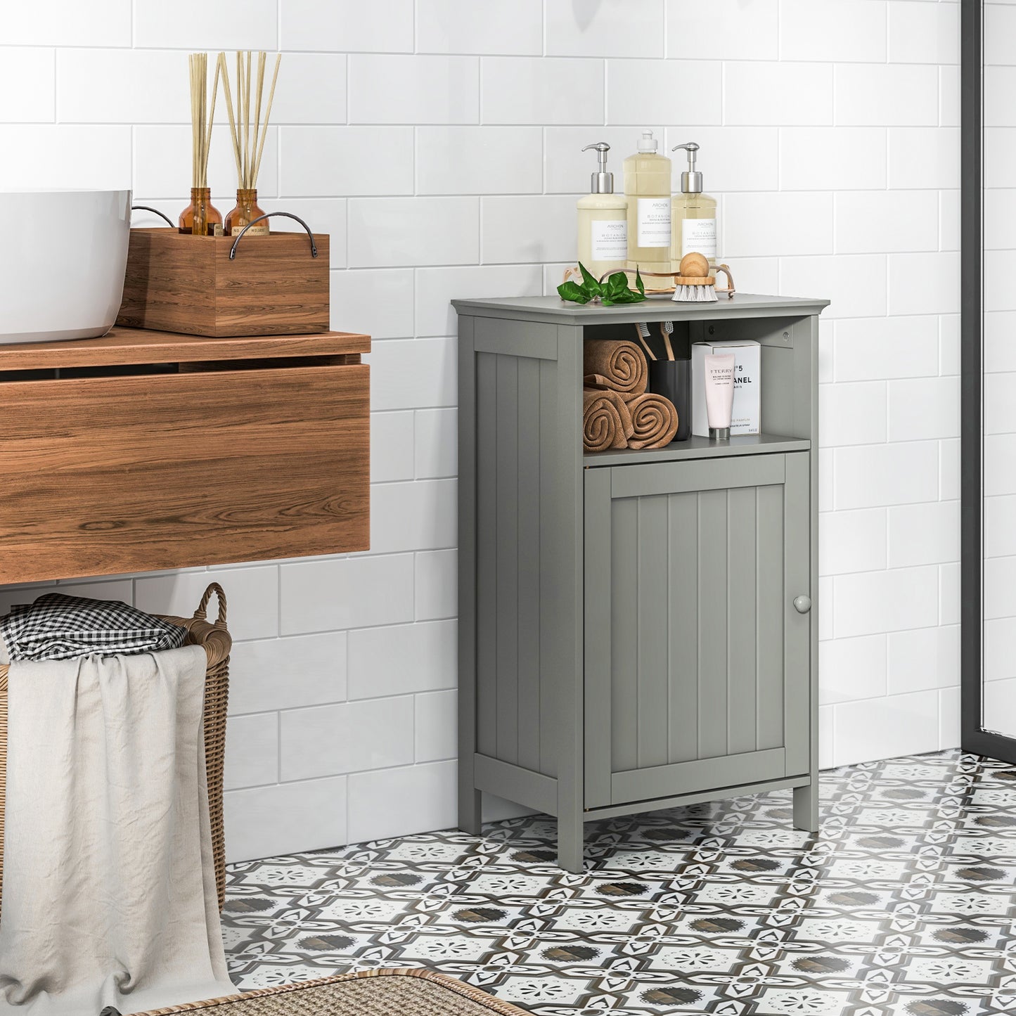 Freestanding Bathroom Storage Cabinet with Adjustable Shelves