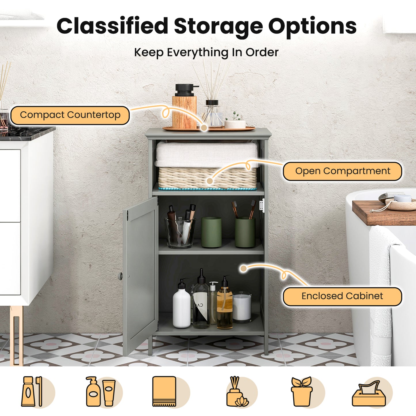 Freestanding Bathroom Storage Cabinet with Adjustable Shelves
