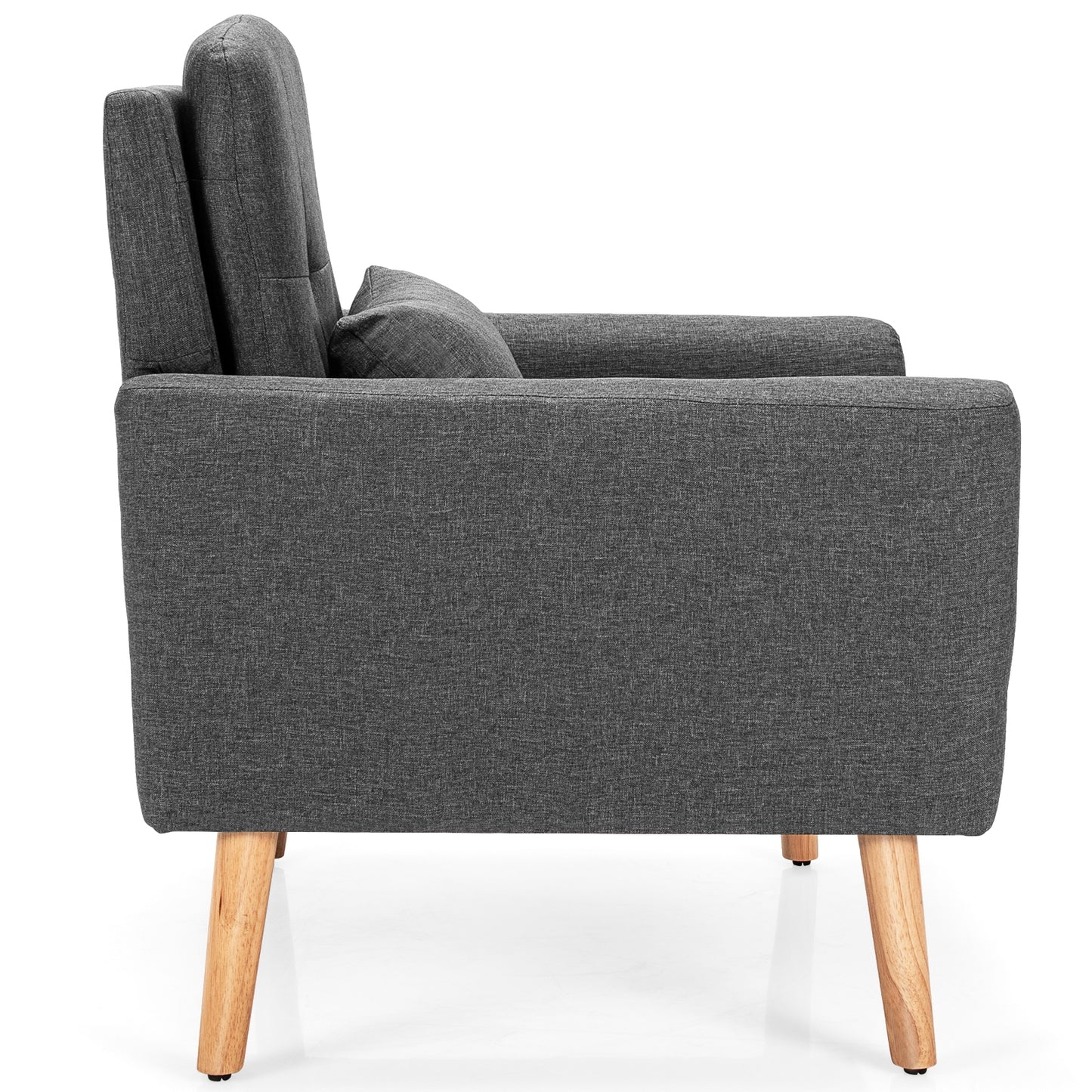 Modern Linen Upholstered Armchair with Waist Pillow and Wooden Legs for Living Room, Grey