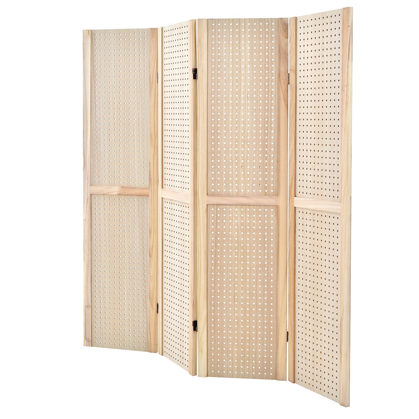 4 Panel 5 Foot Folding Pegboard Display Room Divider - Natural