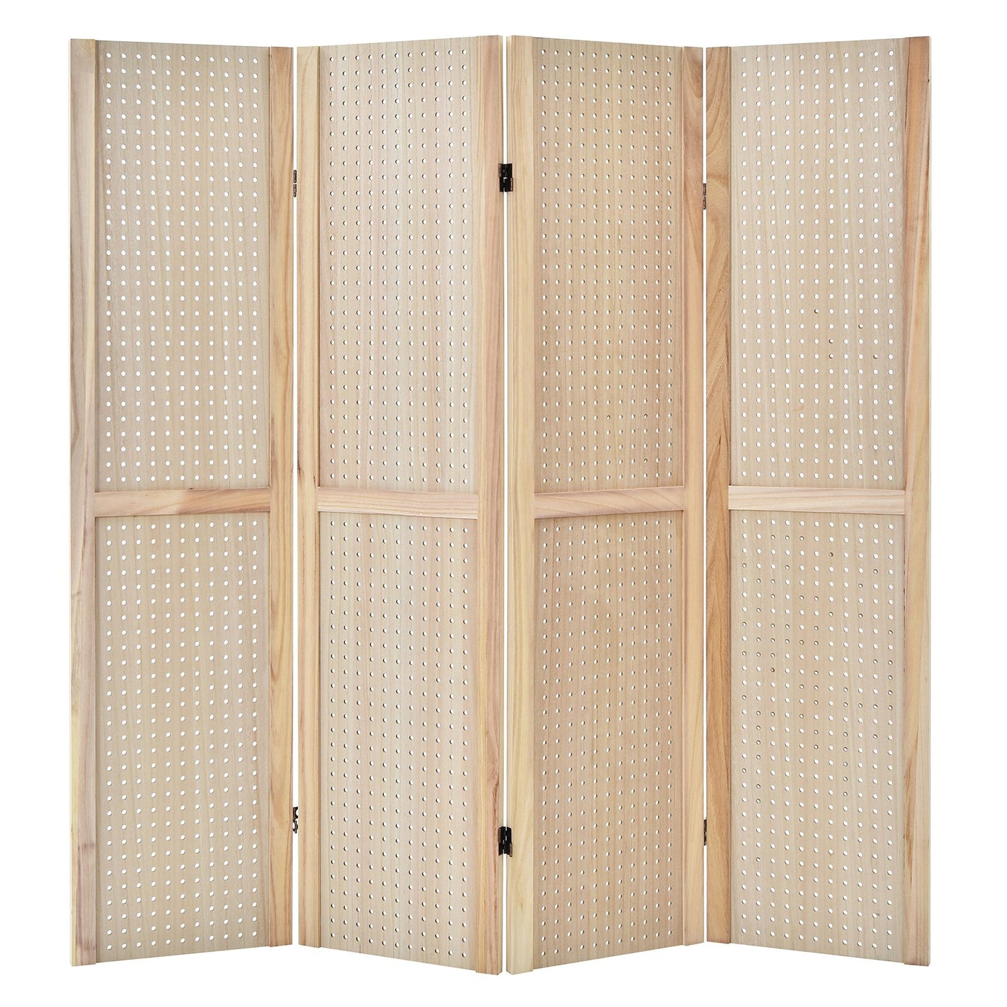 4 Panel 5 Foot Folding Pegboard Display Room Divider - Natural