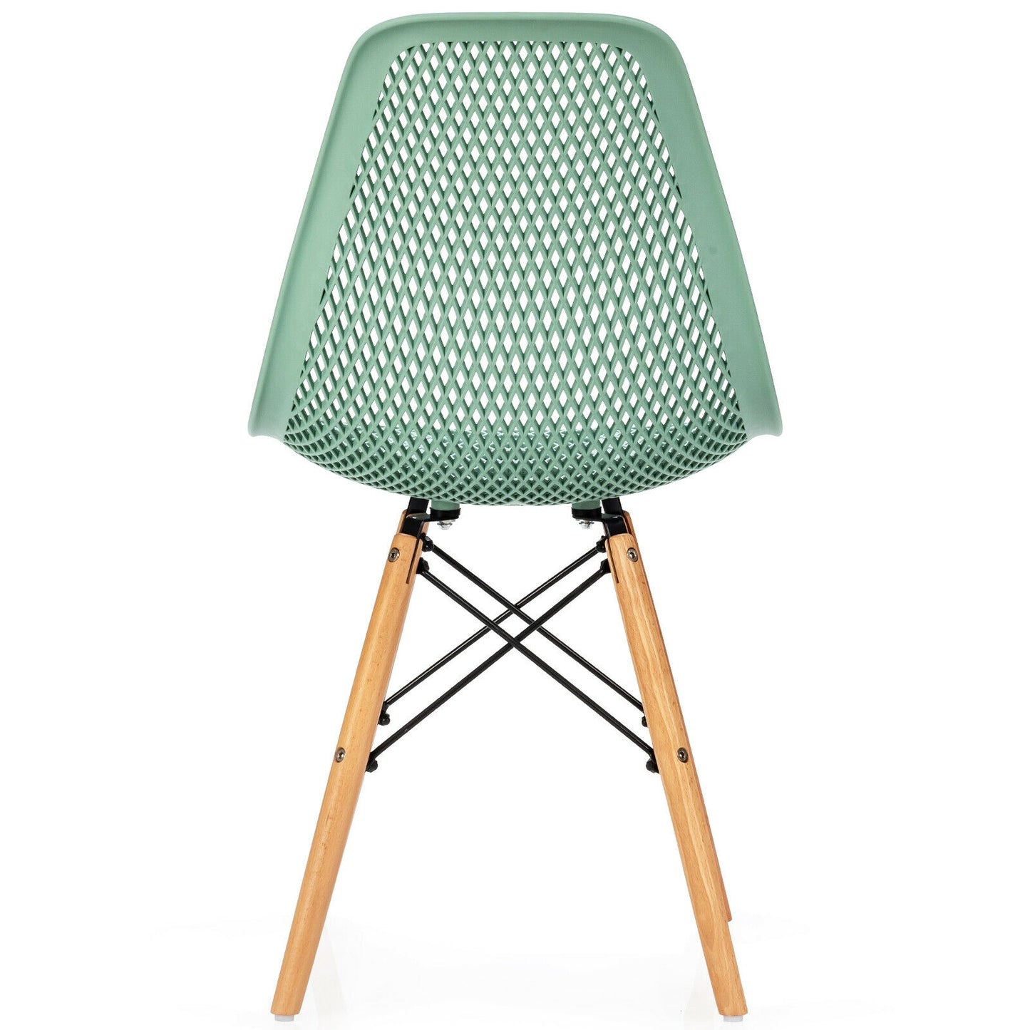 Set of 4 Modern Plastic Hollow Dining Chairs with Wooden Legs for Home and Office - Green
