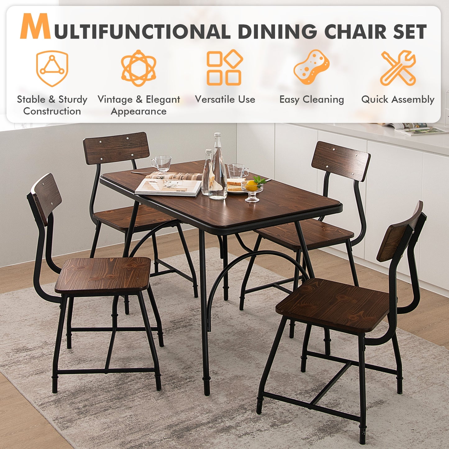 Set of 2 Modern Dining Chairs with Metal Frame and Comfortable Upholstered Seat