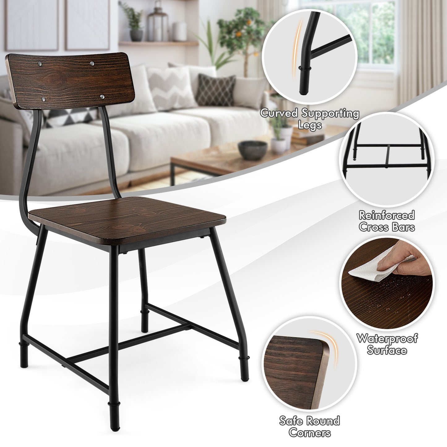 Set of 2 Modern Dining Chairs with Metal Frame and Comfortable Upholstered Seat