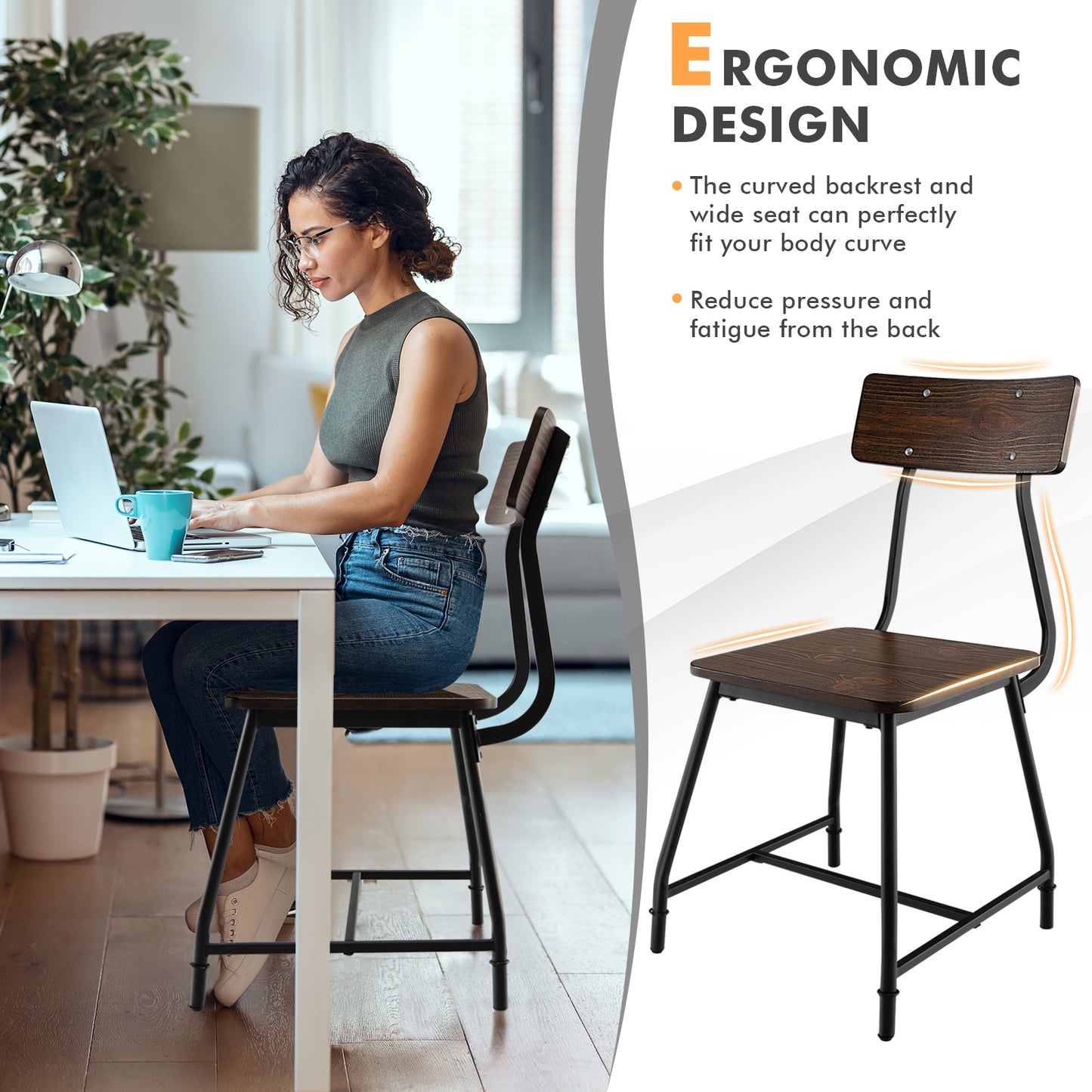 Set of 2 Modern Dining Chairs with Metal Frame and Comfortable Upholstered Seat