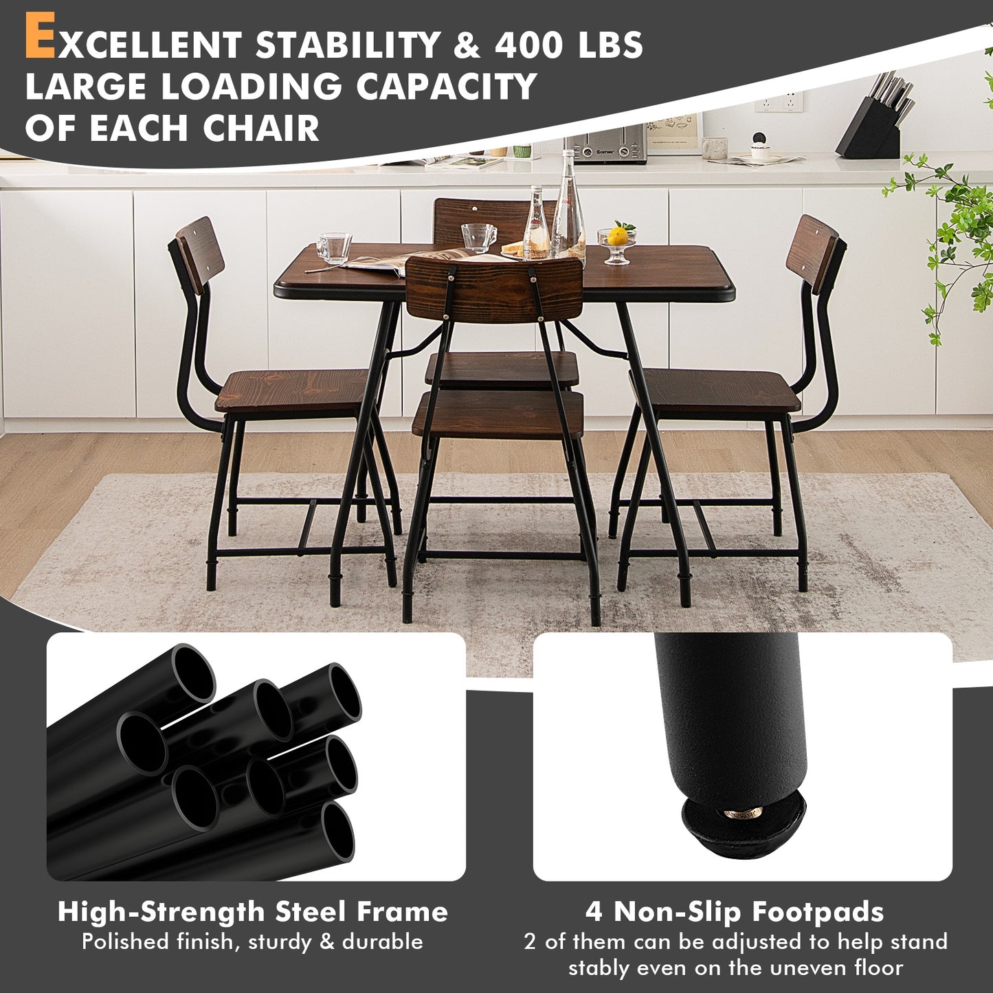 Set of 2 Modern Dining Chairs with Metal Frame and Comfortable Upholstered Seat