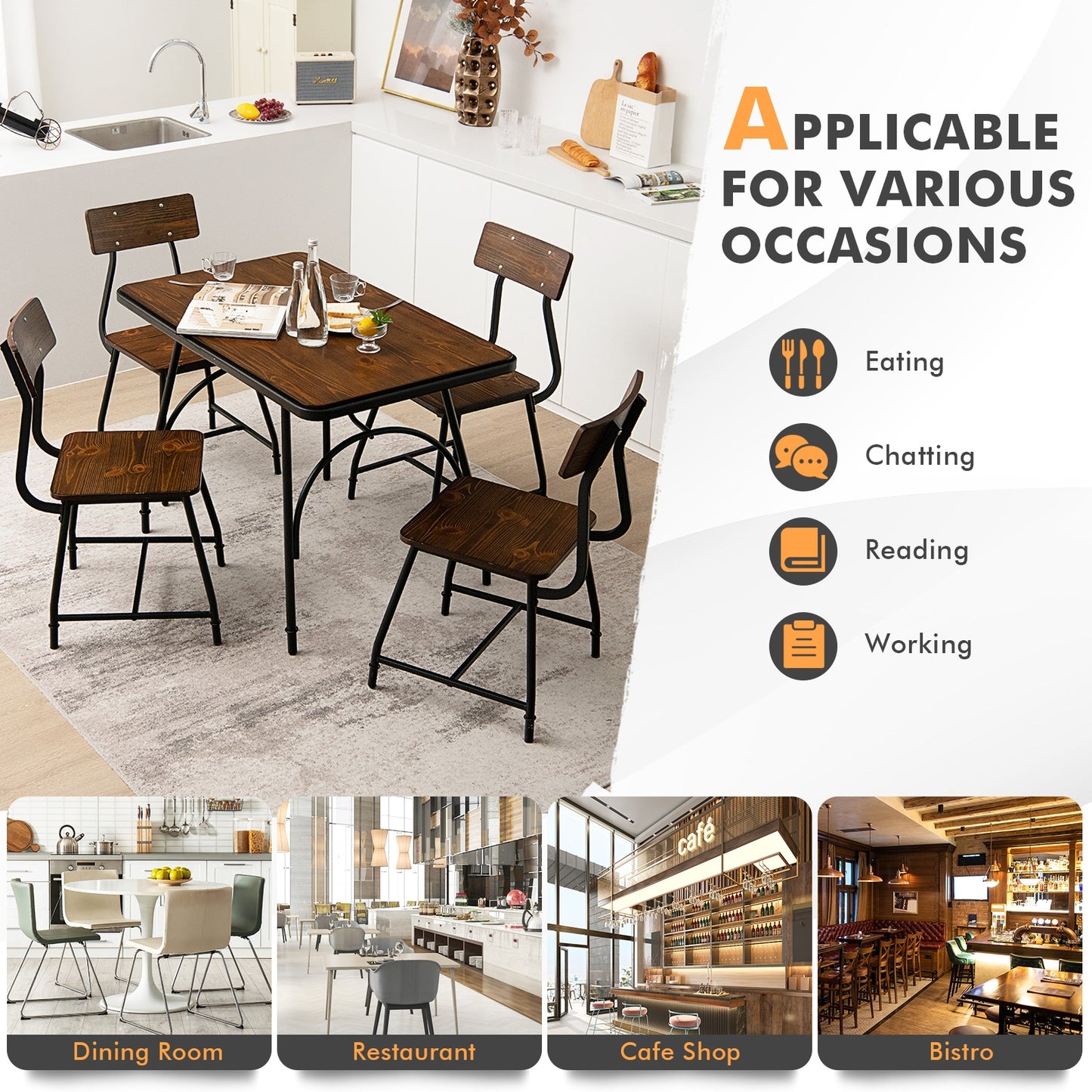 Set of 2 Modern Dining Chairs with Metal Frame and Comfortable Upholstered Seat