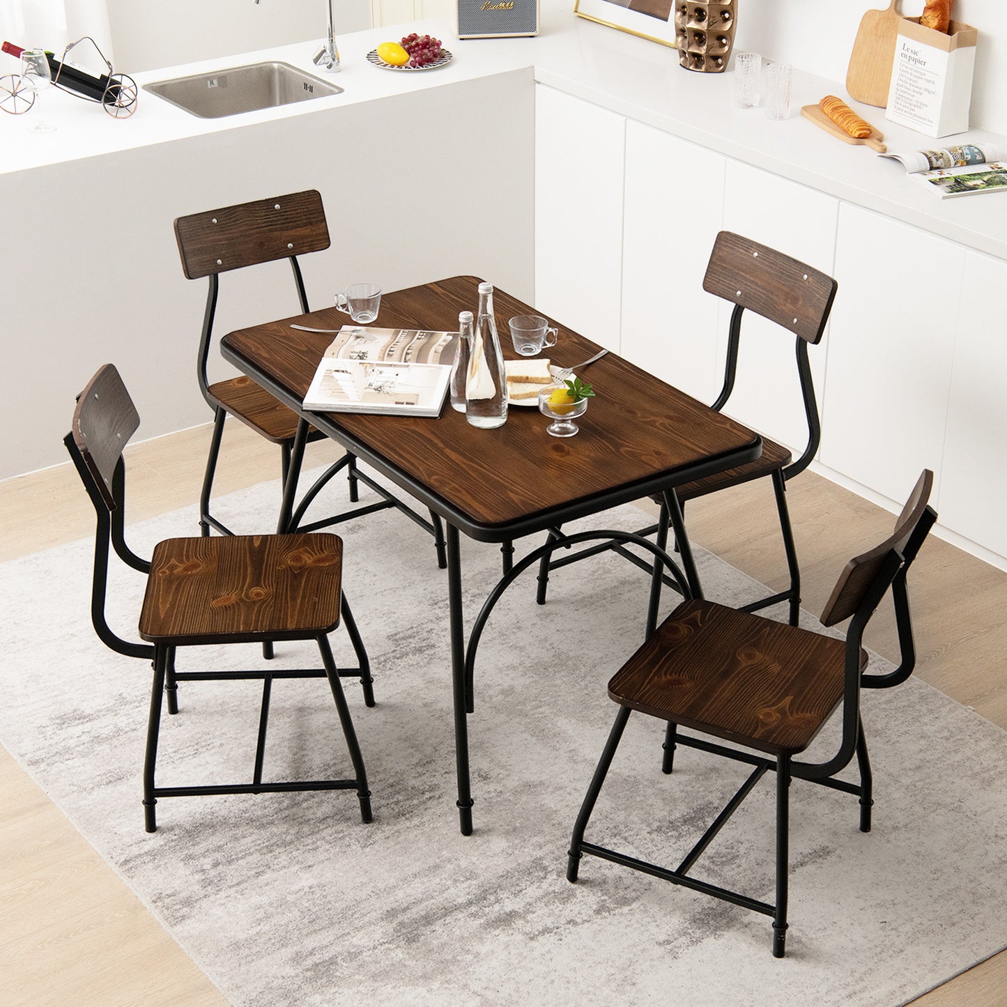 Set of 2 Modern Dining Chairs with Metal Frame and Comfortable Upholstered Seat