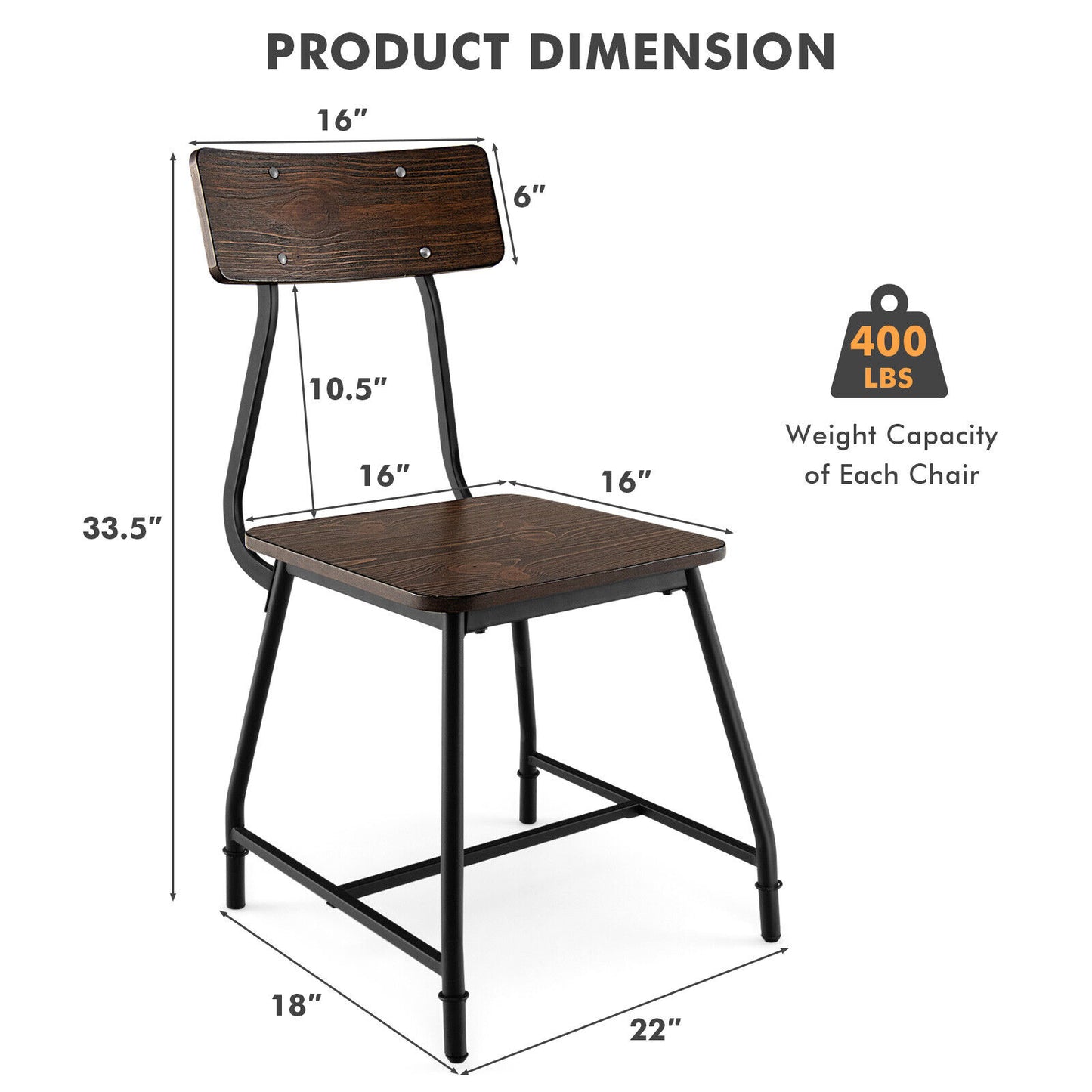 Set of 2 Modern Dining Chairs with Metal Frame and Comfortable Upholstered Seat