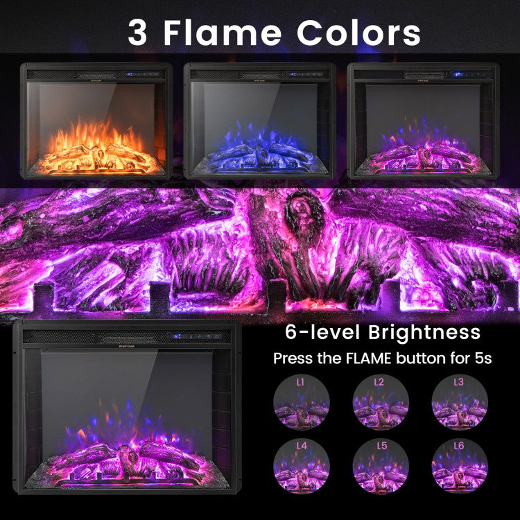 26 Inch Recessed Electric Fireplace with Customizable Flame Brightness