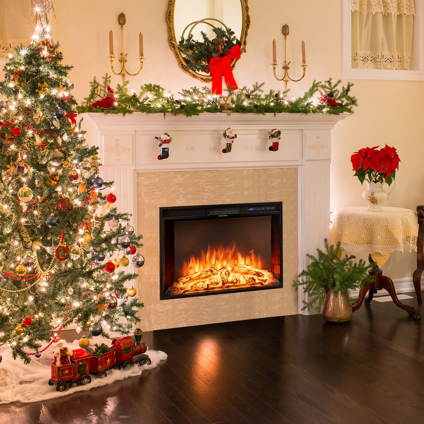 26 Inch Recessed Electric Fireplace with Customizable Flame Brightness