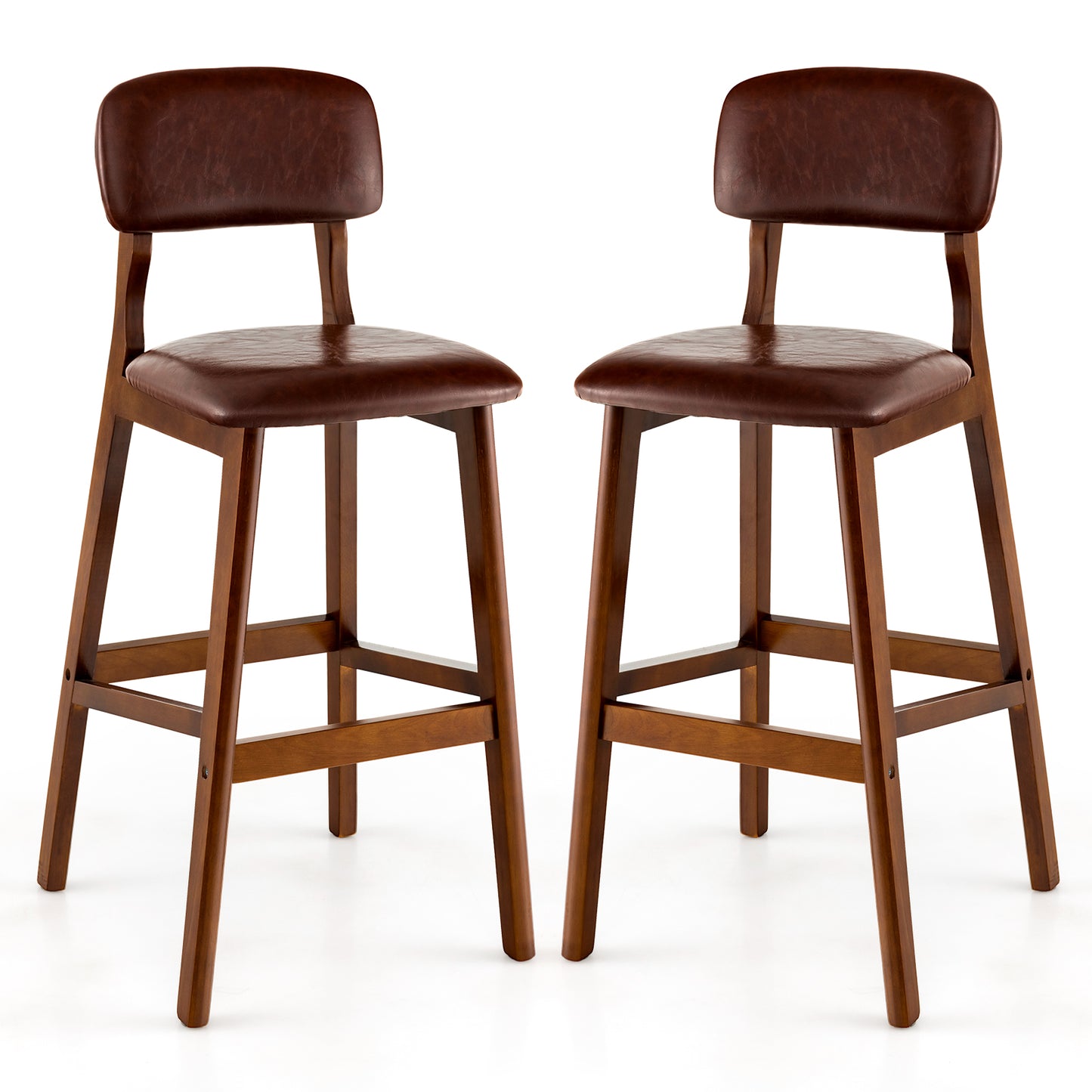 Set of 2 Counter Height PU Leather Bar Stools with Solid Wood Legs, 29 Inch