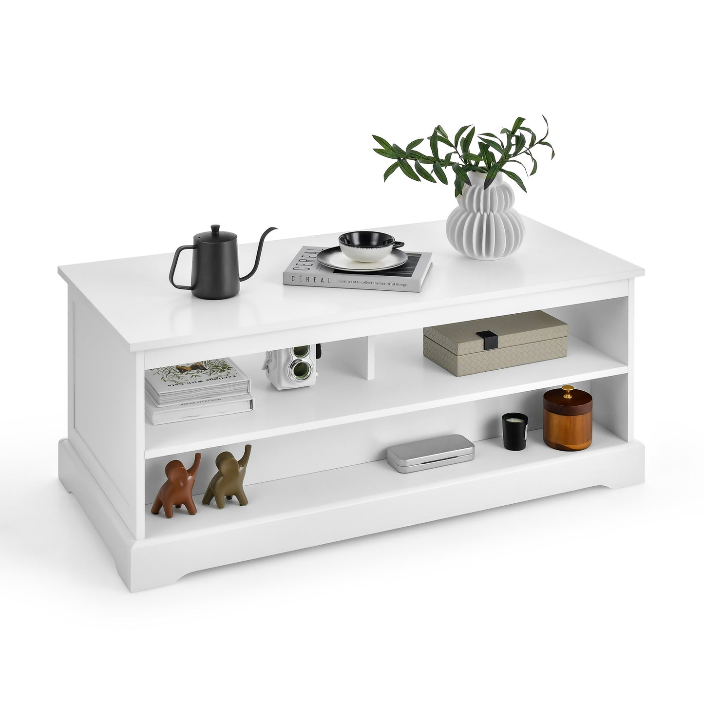 Modern Coffee Table with Spacious Drawers and Open Storage Cubes