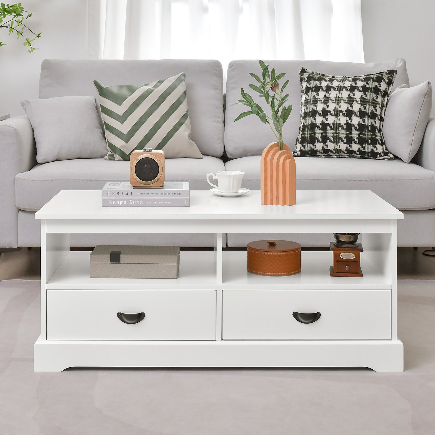 Modern Coffee Table with Spacious Drawers and Open Storage Cubes