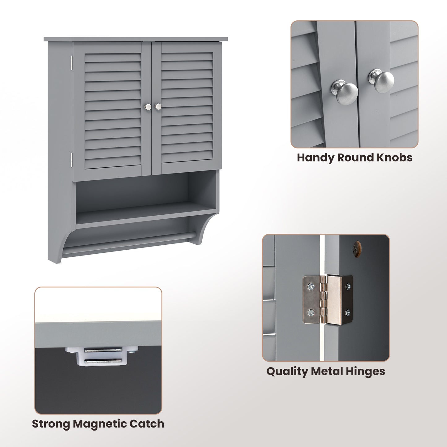 Wall-Mounted Bathroom Medicine Cabinet with 2 Doors, Adjustable Shelf & Towel Bar
