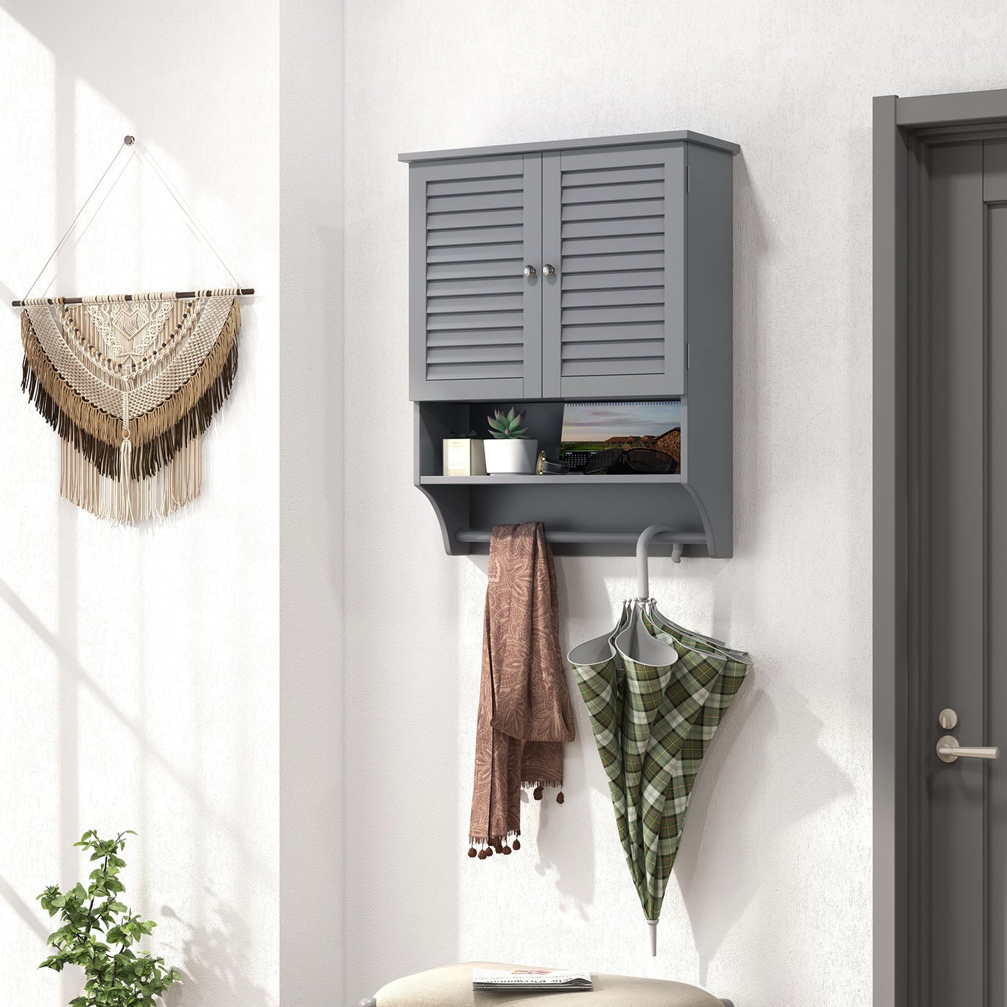 Wall-Mounted Bathroom Medicine Cabinet with 2 Doors, Adjustable Shelf & Towel Bar
