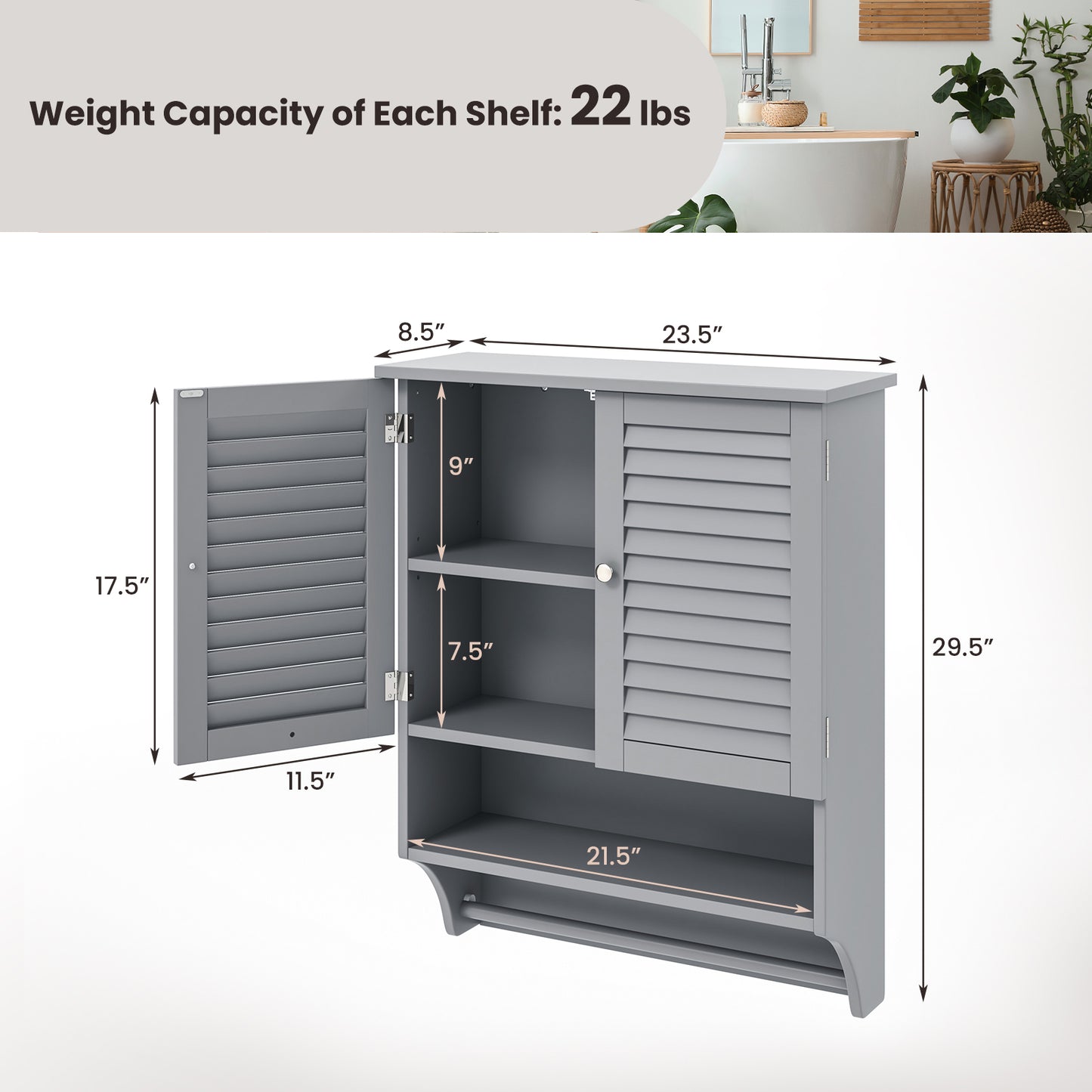 Wall-Mounted Bathroom Medicine Cabinet with 2 Doors, Adjustable Shelf & Towel Bar