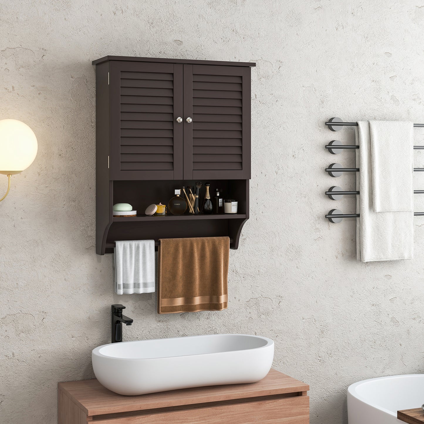 Wall-Mounted Bathroom Medicine Cabinet with 2 Doors, Adjustable Shelf & Towel Bar
