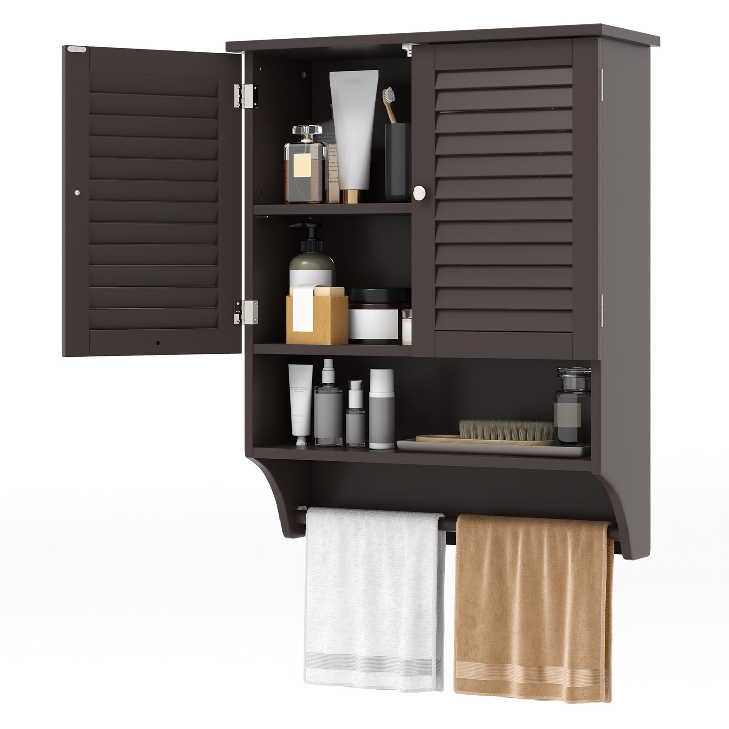 Wall-Mounted Bathroom Medicine Cabinet with 2 Doors, Adjustable Shelf & Towel Bar
