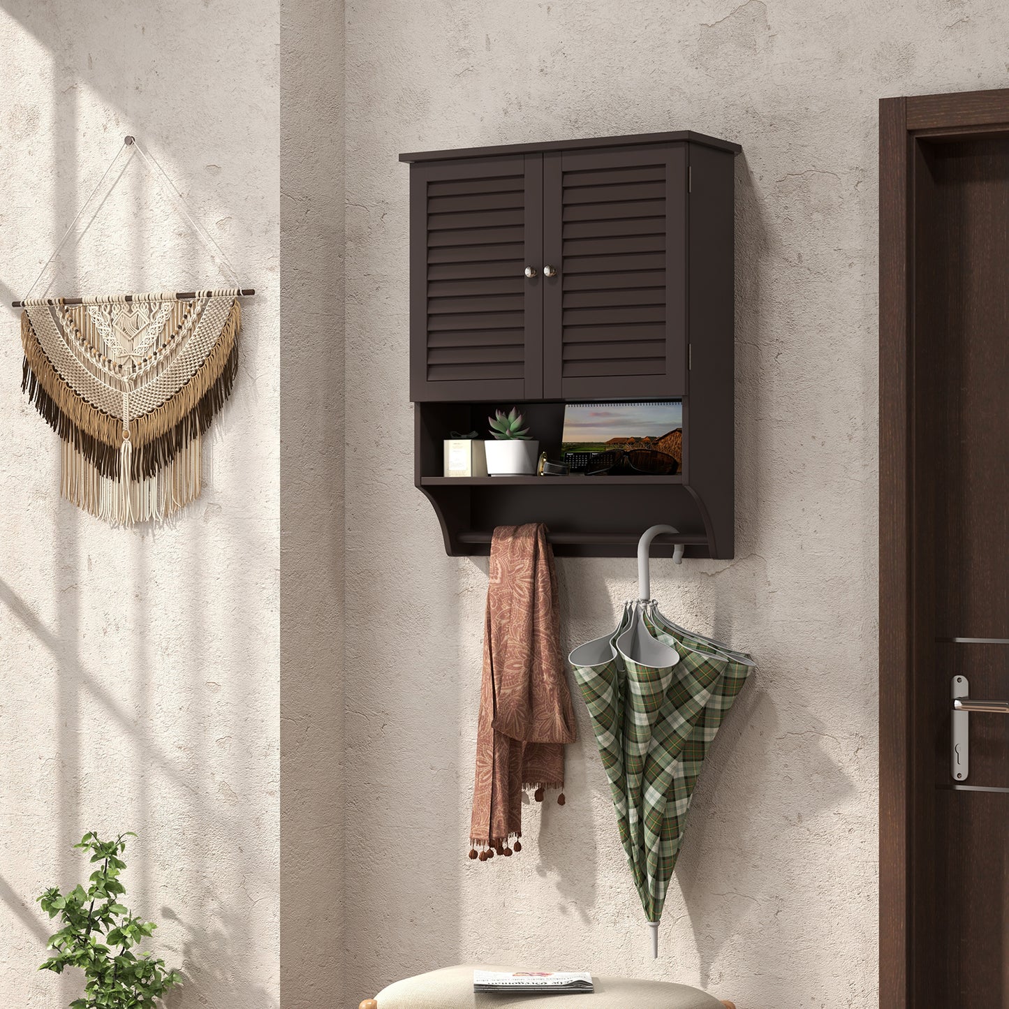 Wall-Mounted Bathroom Medicine Cabinet with 2 Doors, Adjustable Shelf & Towel Bar