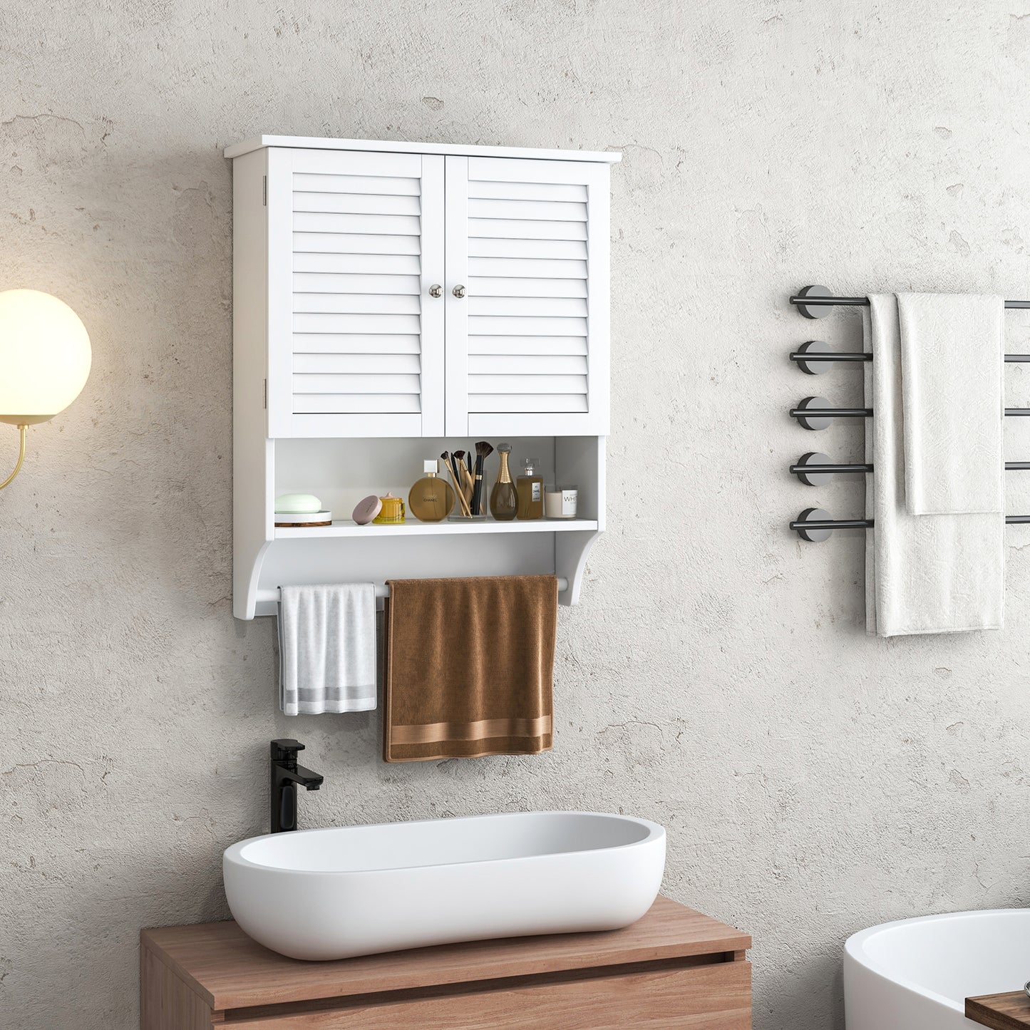 Wall-Mounted Bathroom Medicine Cabinet with 2 Doors, Adjustable Shelf & Towel Bar