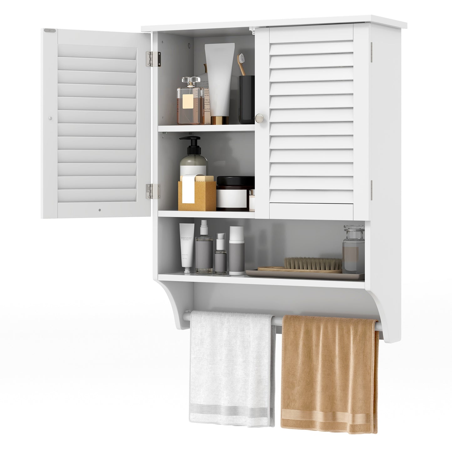Wall-Mounted Bathroom Medicine Cabinet with 2 Doors, Adjustable Shelf & Towel Bar