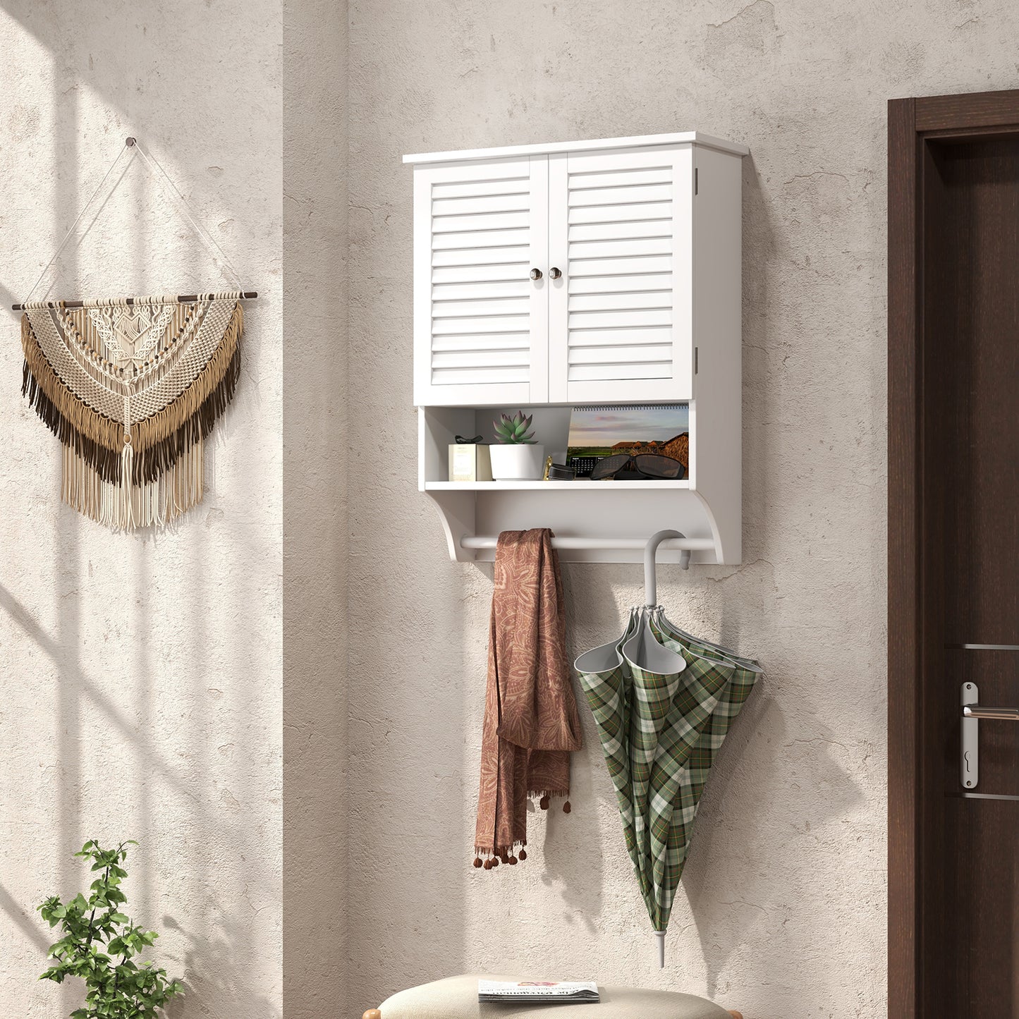Wall-Mounted Bathroom Medicine Cabinet with 2 Doors, Adjustable Shelf & Towel Bar